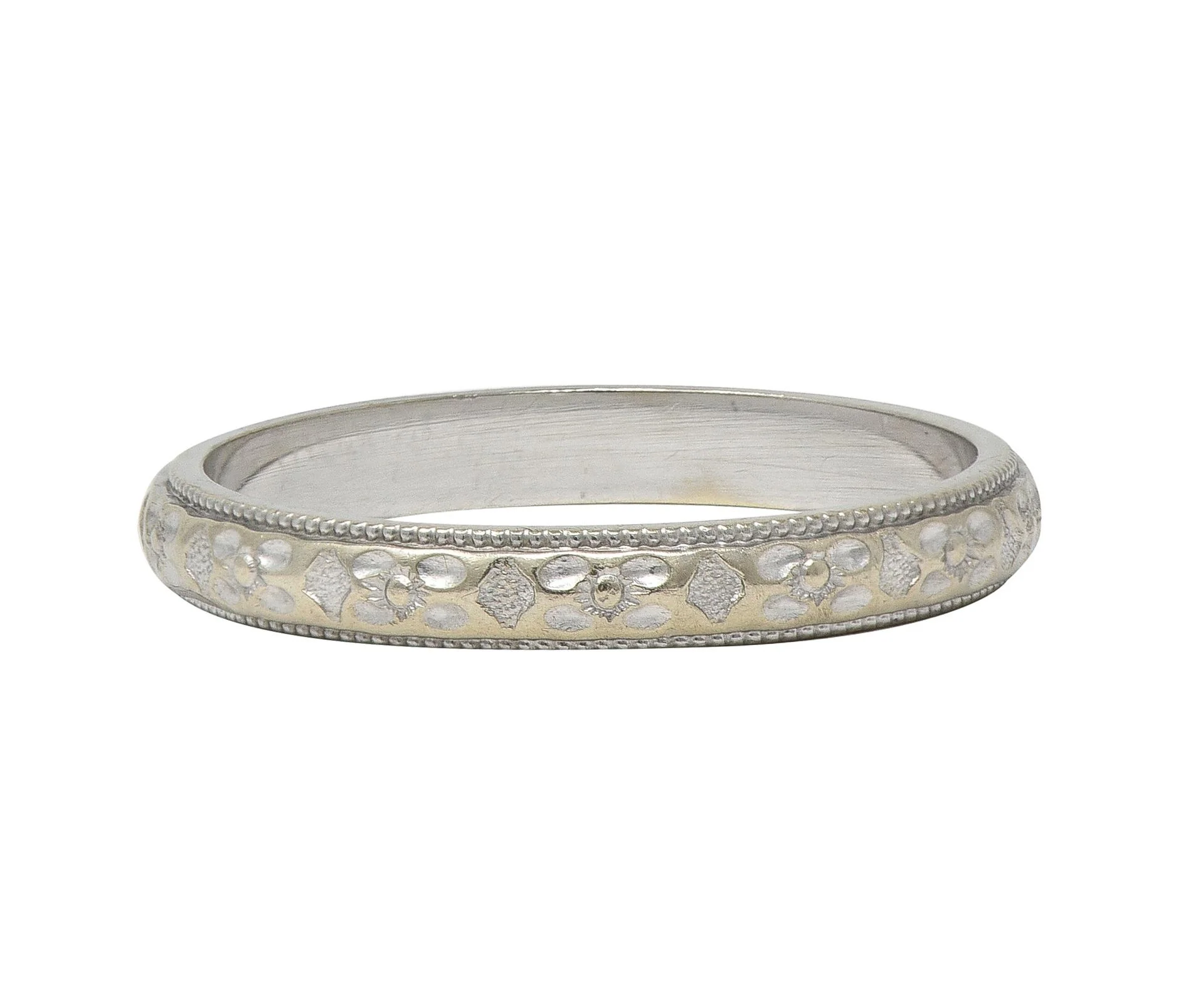 Art Deco 14 Karat White Gold Vintage Orange Blossom Wedding Band Ring