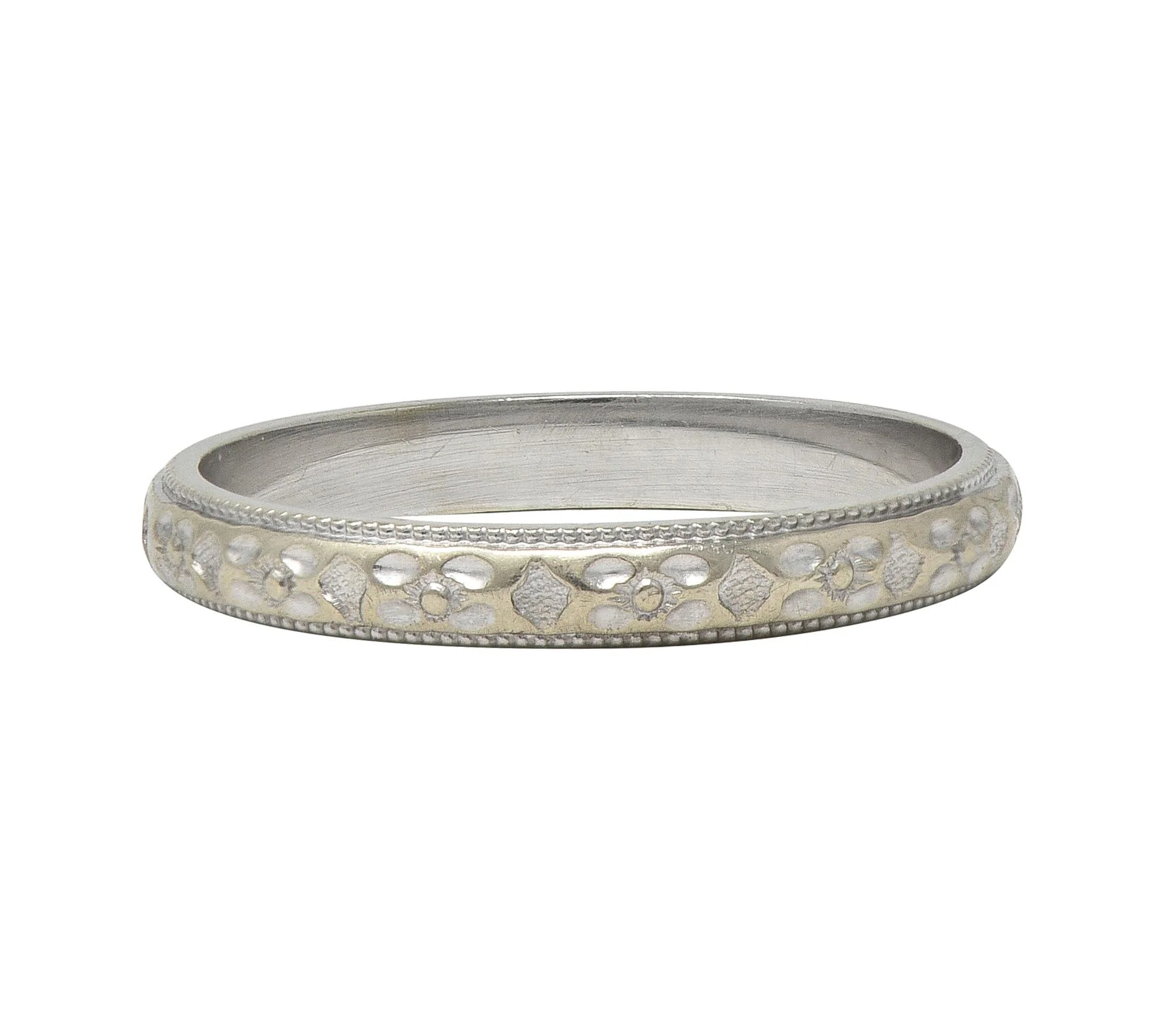 Art Deco 14 Karat White Gold Vintage Orange Blossom Wedding Band Ring - Image 3