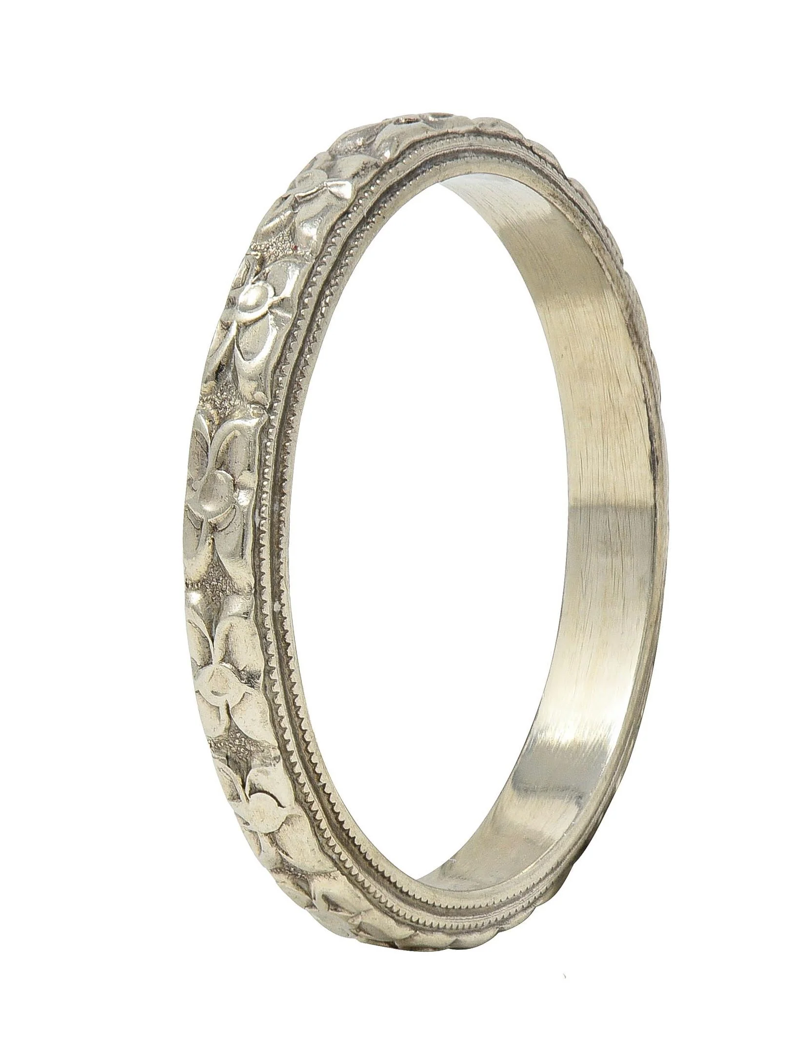 Art Deco 14 Karat White Gold Vintage Orange Blossom Wedding Band Ring - Image 2