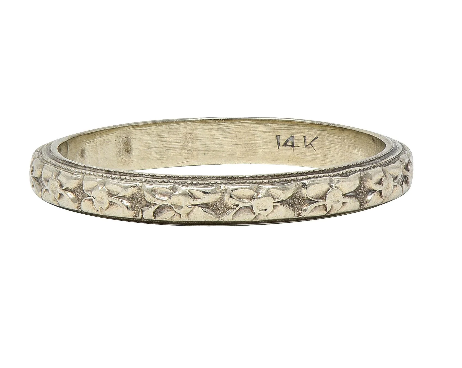 Art Deco 14 Karat White Gold Vintage Orange Blossom Wedding Band Ring - Image 3