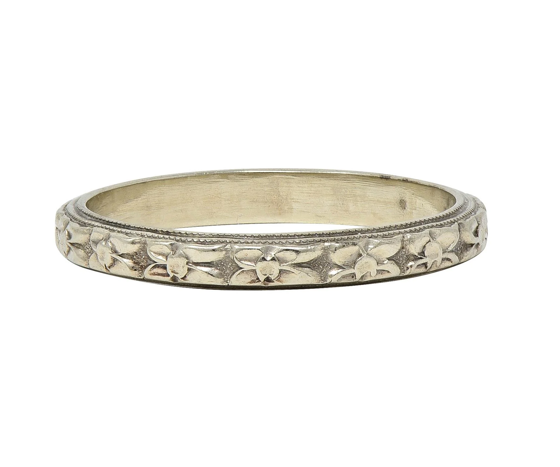 Art Deco 14 Karat White Gold Vintage Orange Blossom Wedding Band Ring - Image 5