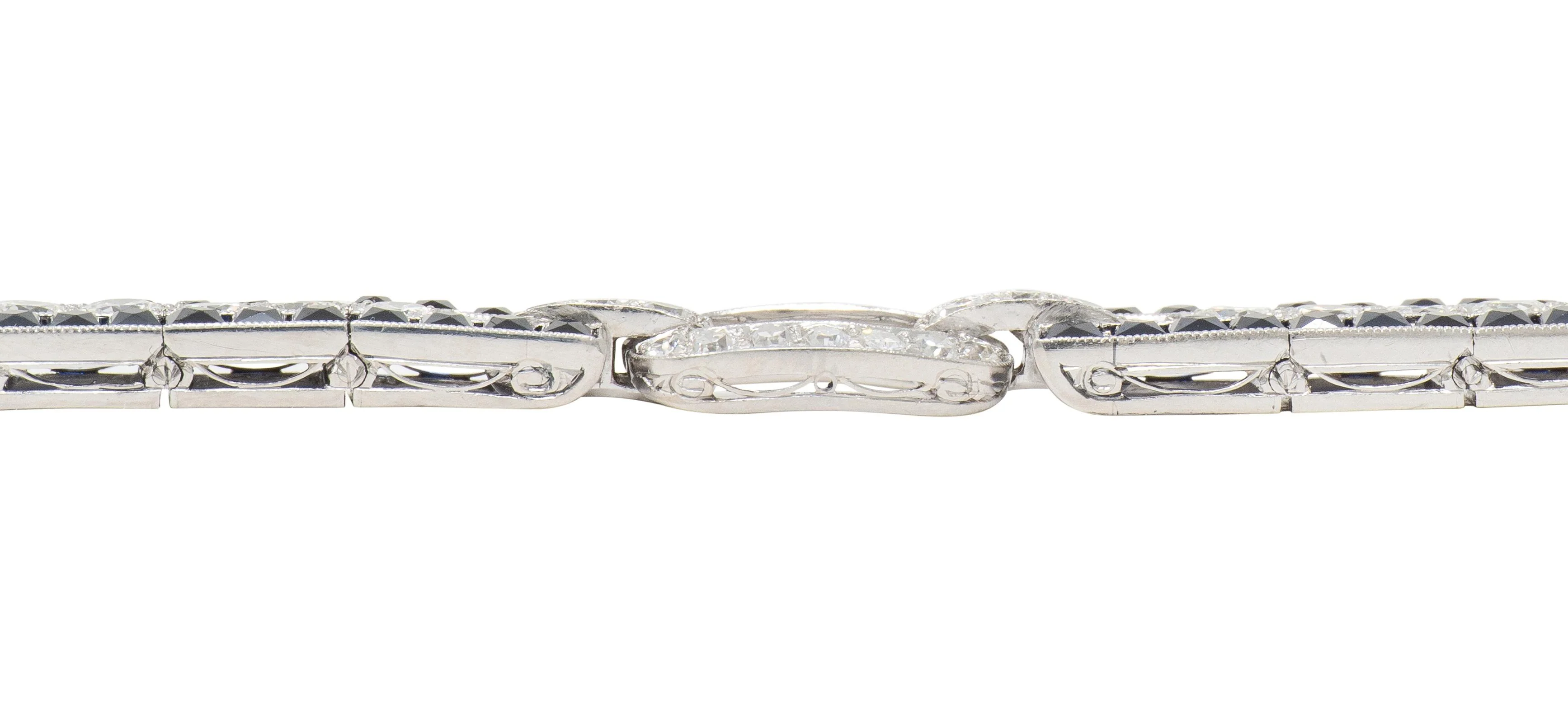 Art Deco 16.98 CTW Sapphire Diamond Platinum Vintage Buckle Line Bracelet - Image 6