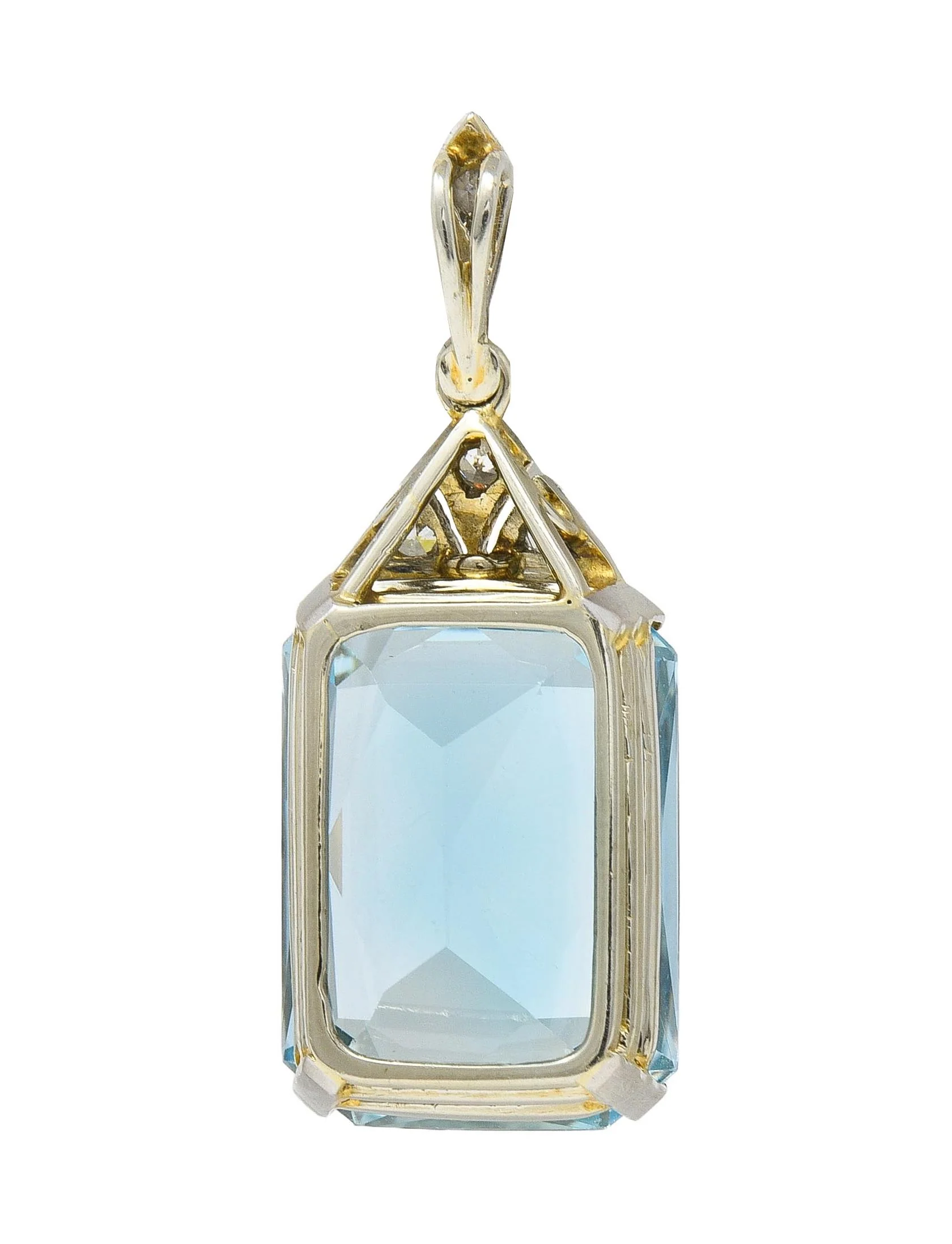 Art Deco 17.70 CTW Aquamarine Diamond Platinum 18 Karat Gold Antique Pendant - Image 3