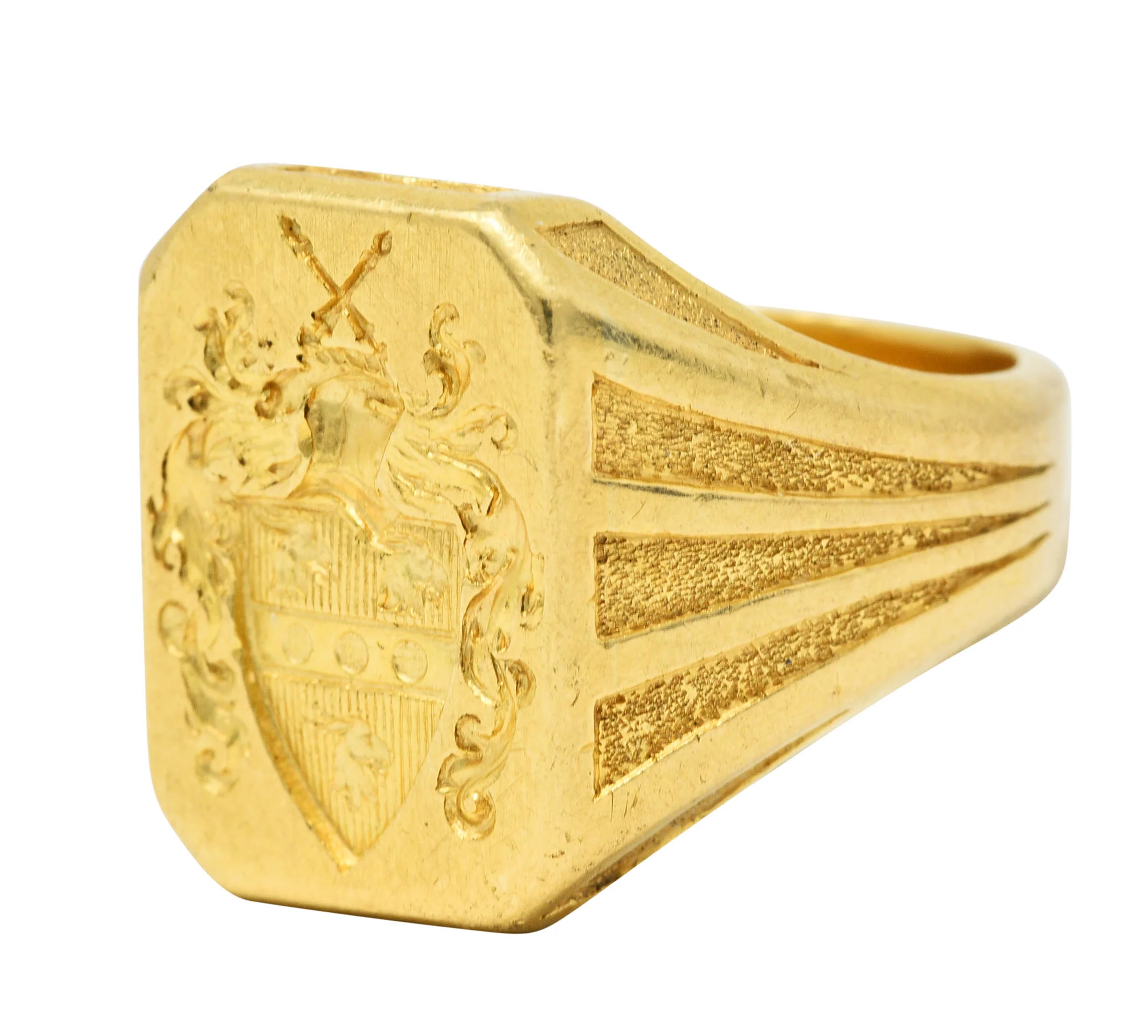 Art Deco 18 Karat Gold Chivalrous Heraldry Unisex Signet Ring - Image 6