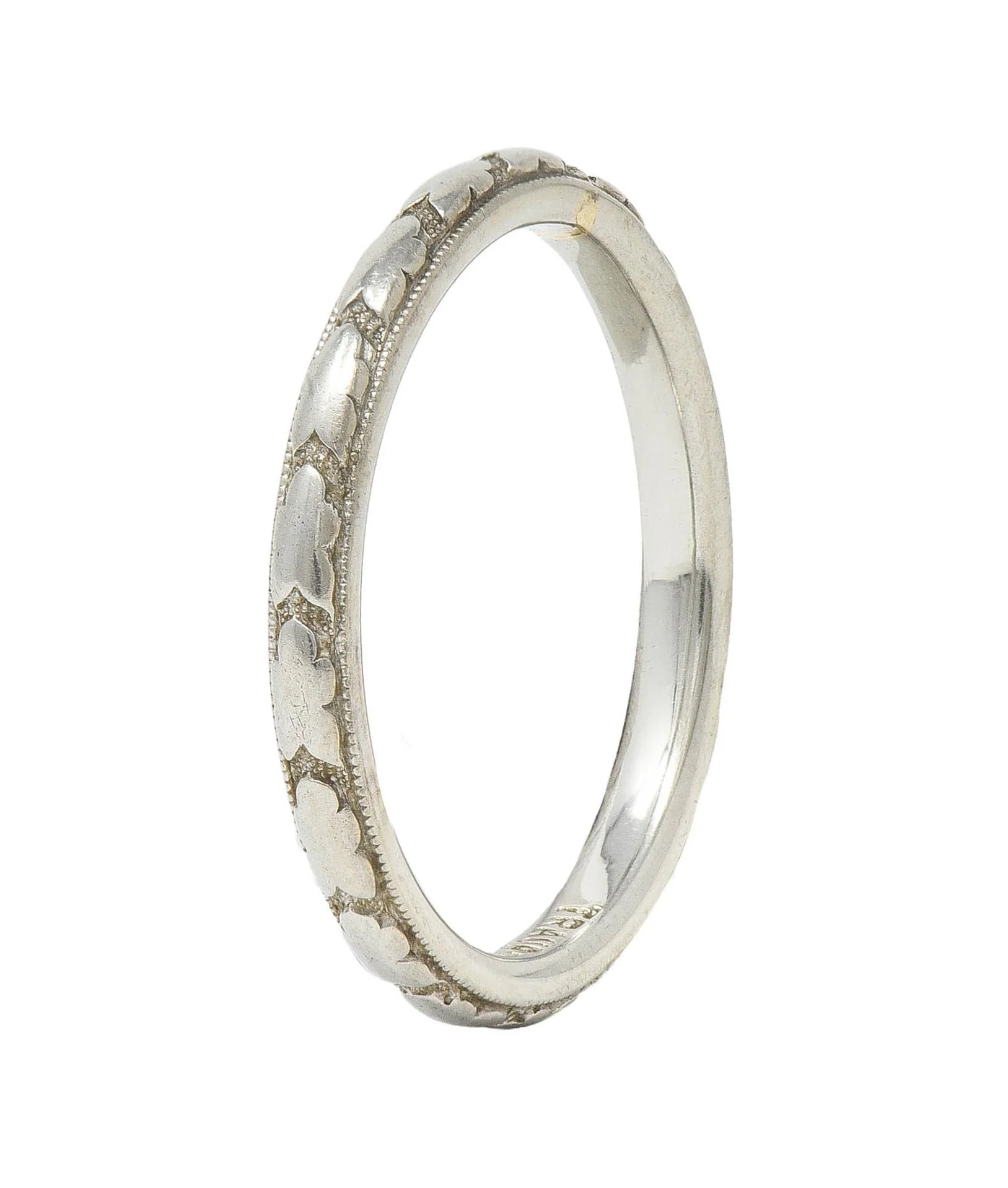 Art Deco 18 Karat White Gold Antique Orange Blossom Wedding Band Ring - Image 2