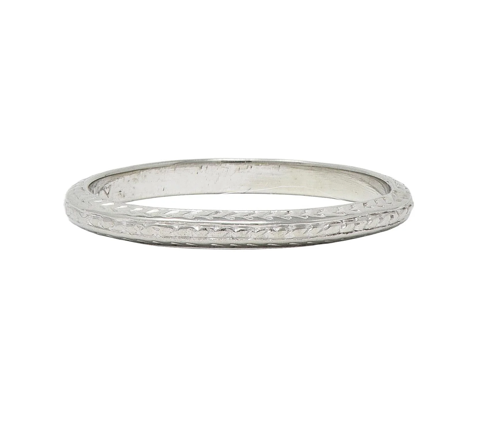 Art Deco 18 Karat White Gold Antique Wheat Wedding Band Ring - Image 6