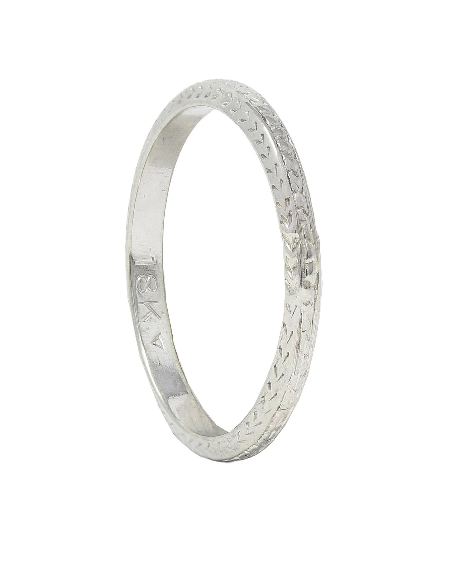 Art Deco 18 Karat White Gold Antique Wheat Wedding Band Ring - Image 8