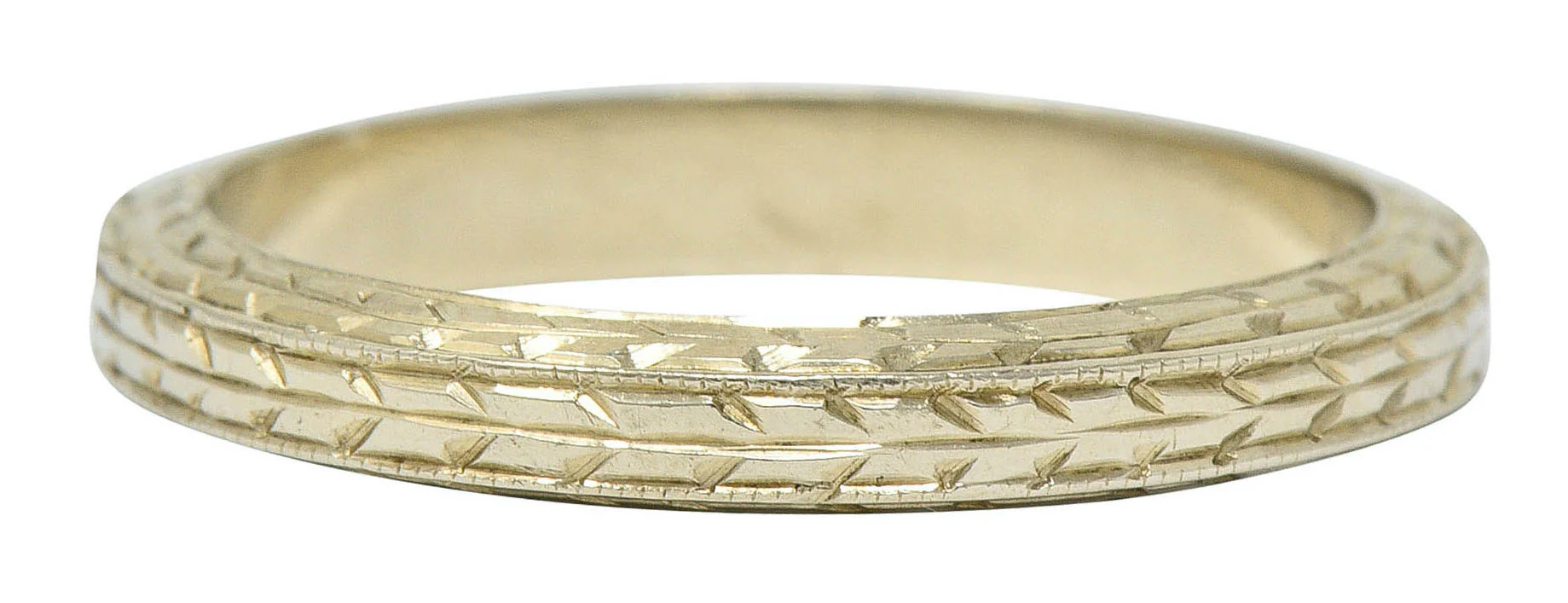 Art Deco 18 Karat White Gold Engraved Wheat Band Ring - Image 4