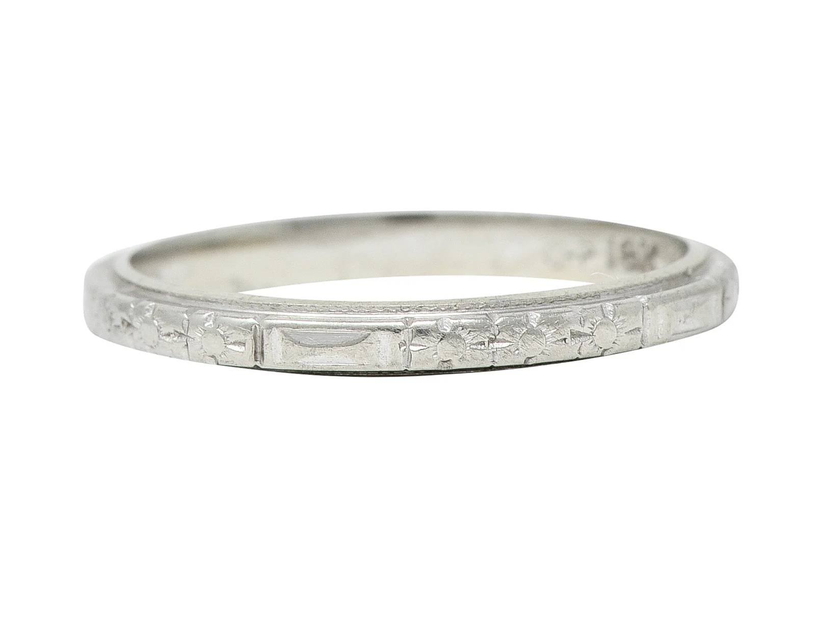 Art Deco 18 Karat White Gold Floral Orange Blossom Wedding Band Ring - Image 3