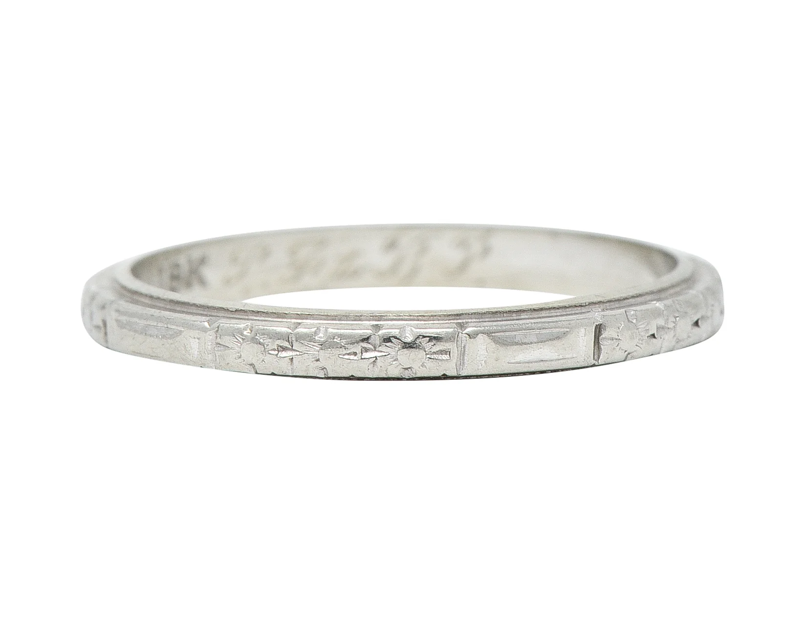 Art Deco 18 Karat White Gold Floral Orange Blossom Wedding Band Ring - Image 5