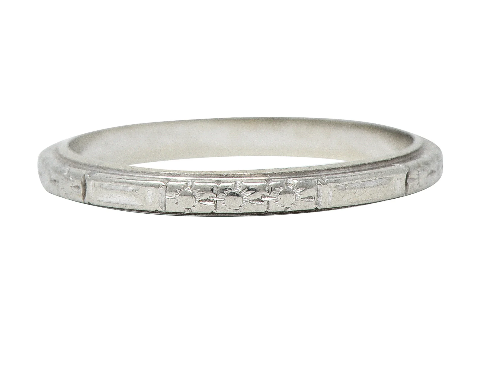 Art Deco 18 Karat White Gold Floral Orange Blossom Wedding Band Ring - Image 8