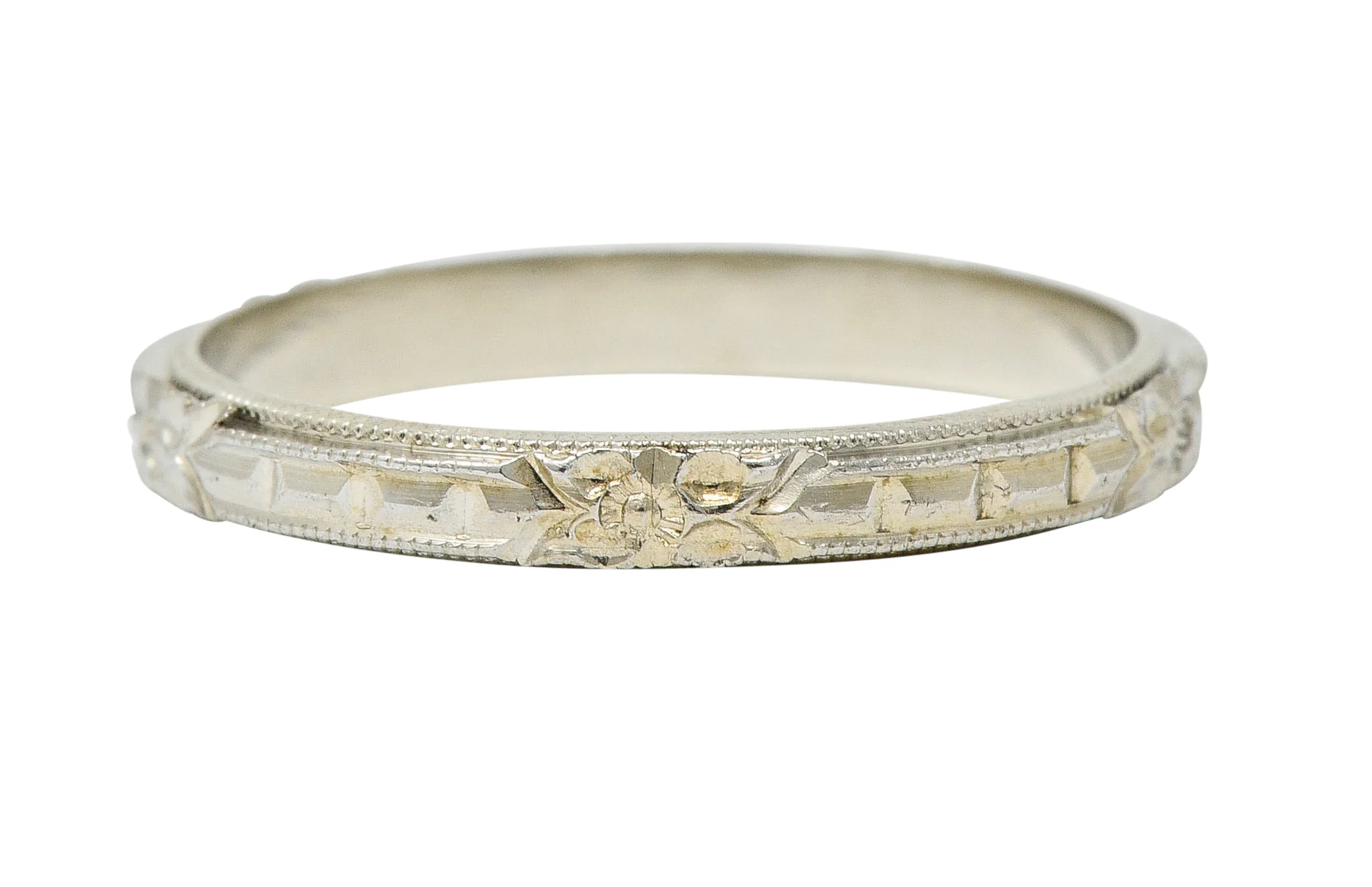 Art Deco 18 Karat White Gold Orange Blossom Band Ring - Image 2