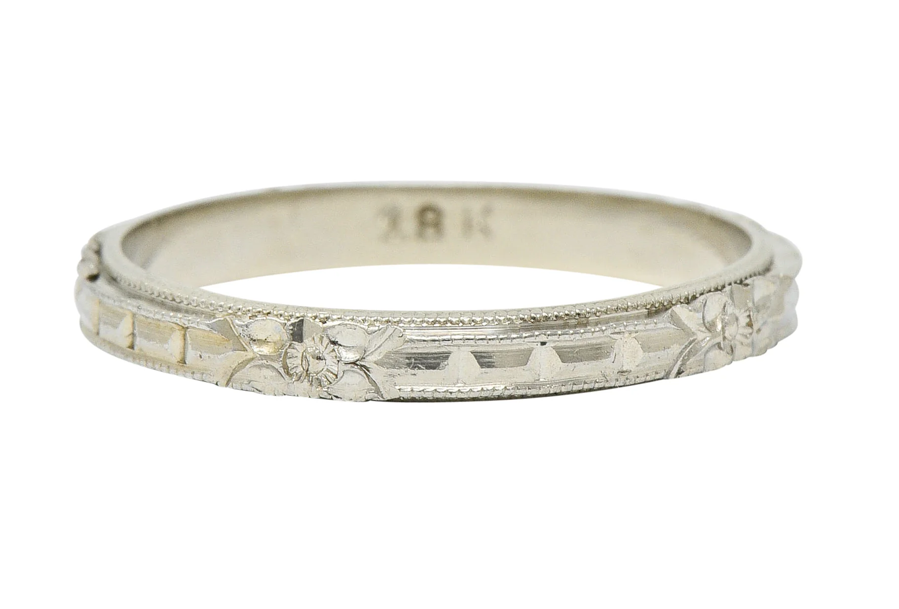 Art Deco 18 Karat White Gold Orange Blossom Band Ring - Image 4