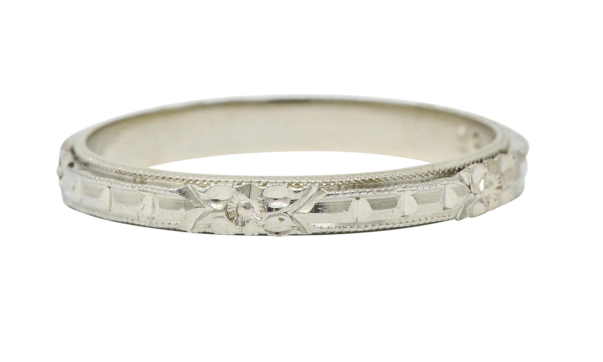 Art Deco 18 Karat White Gold Orange Blossom Band Ring - Image 5