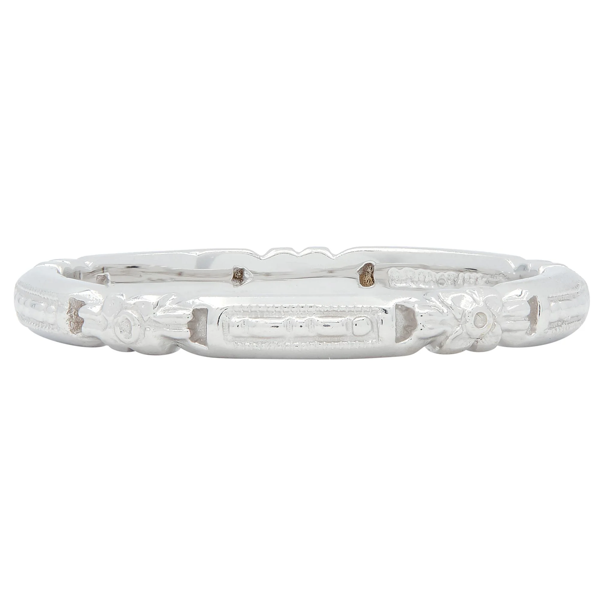 Art Deco 18 Karat White Gold Orange Blossom Buckle Wedding Band Ring