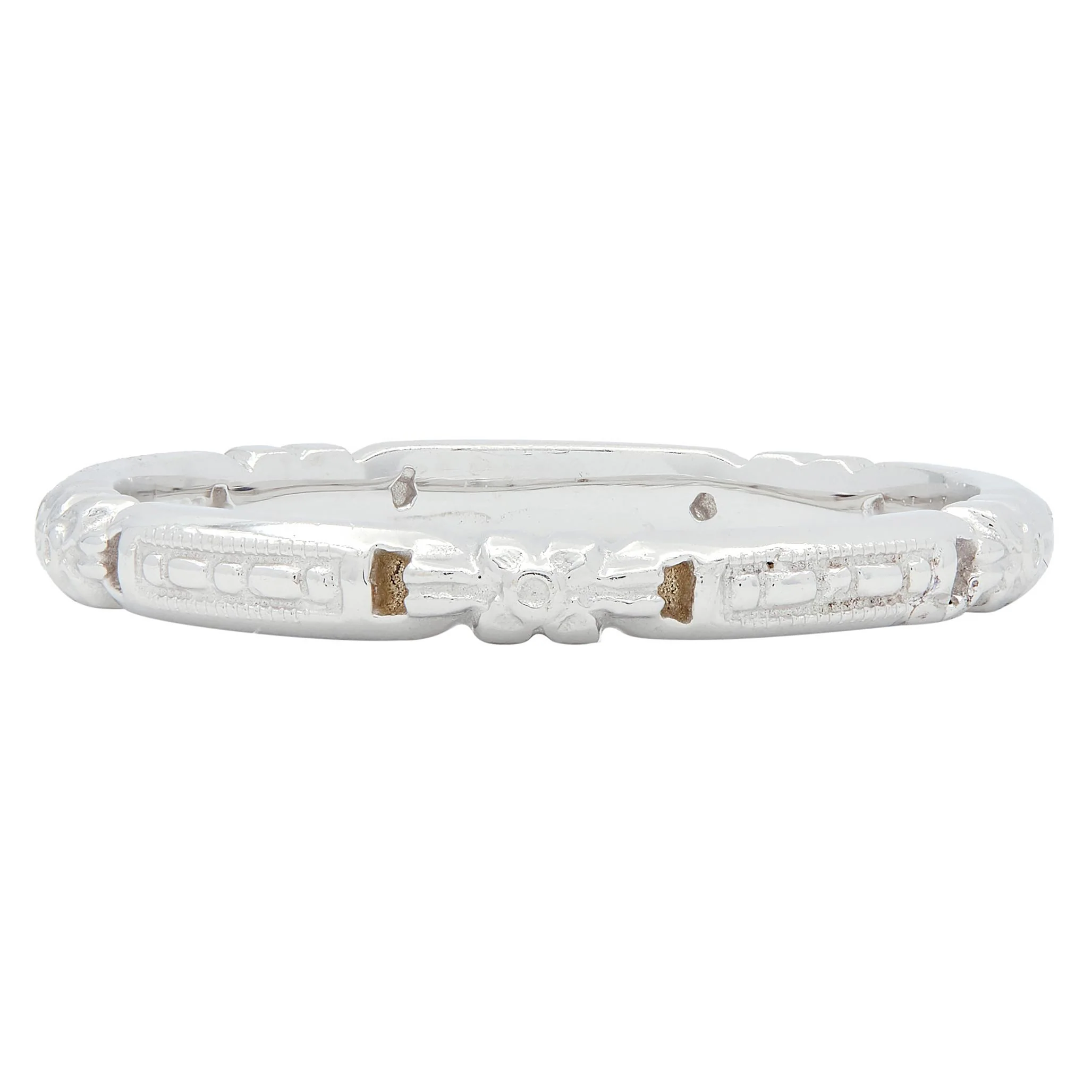 Art Deco 18 Karat White Gold Orange Blossom Buckle Wedding Band Ring - Image 3