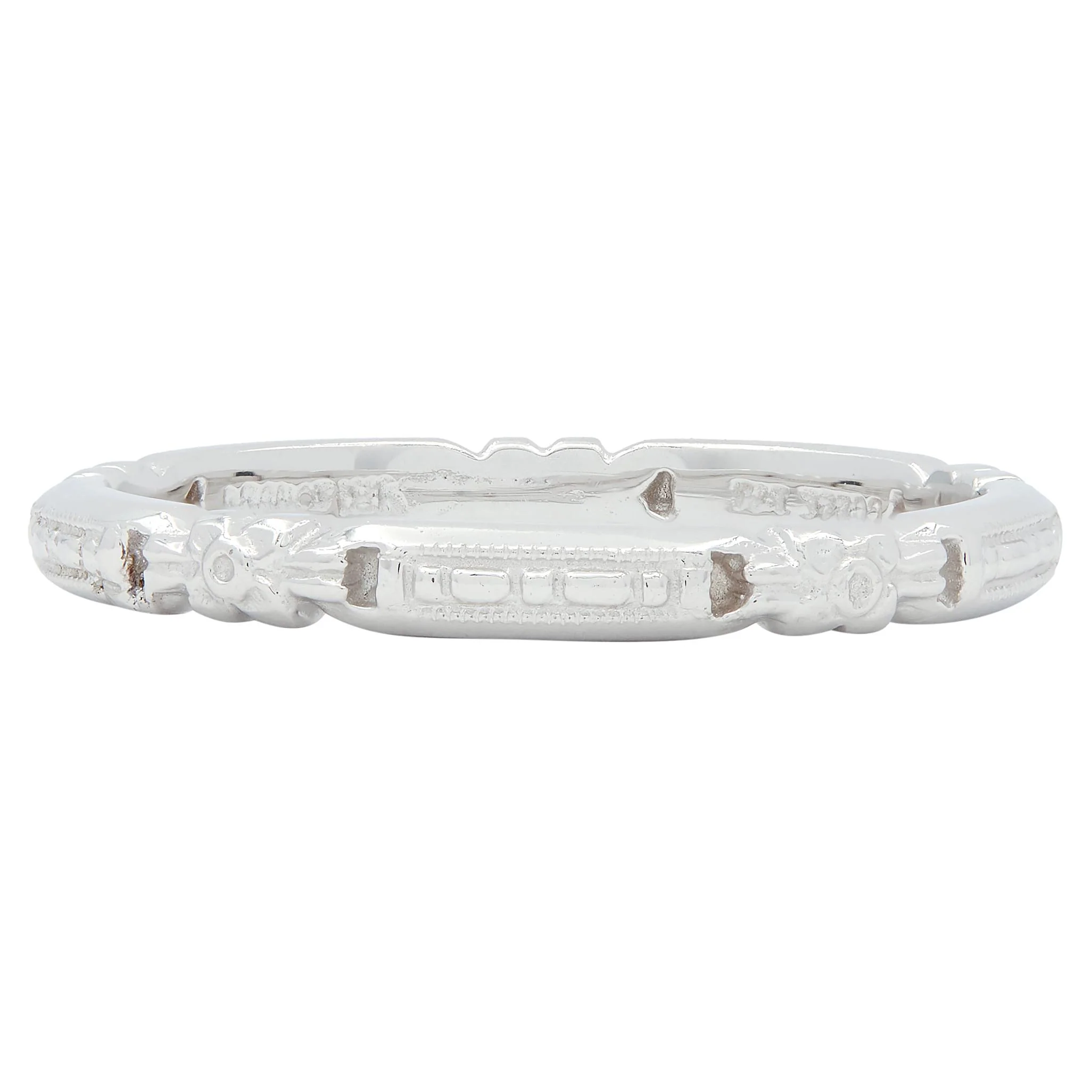 Art Deco 18 Karat White Gold Orange Blossom Buckle Wedding Band Ring - Image 4