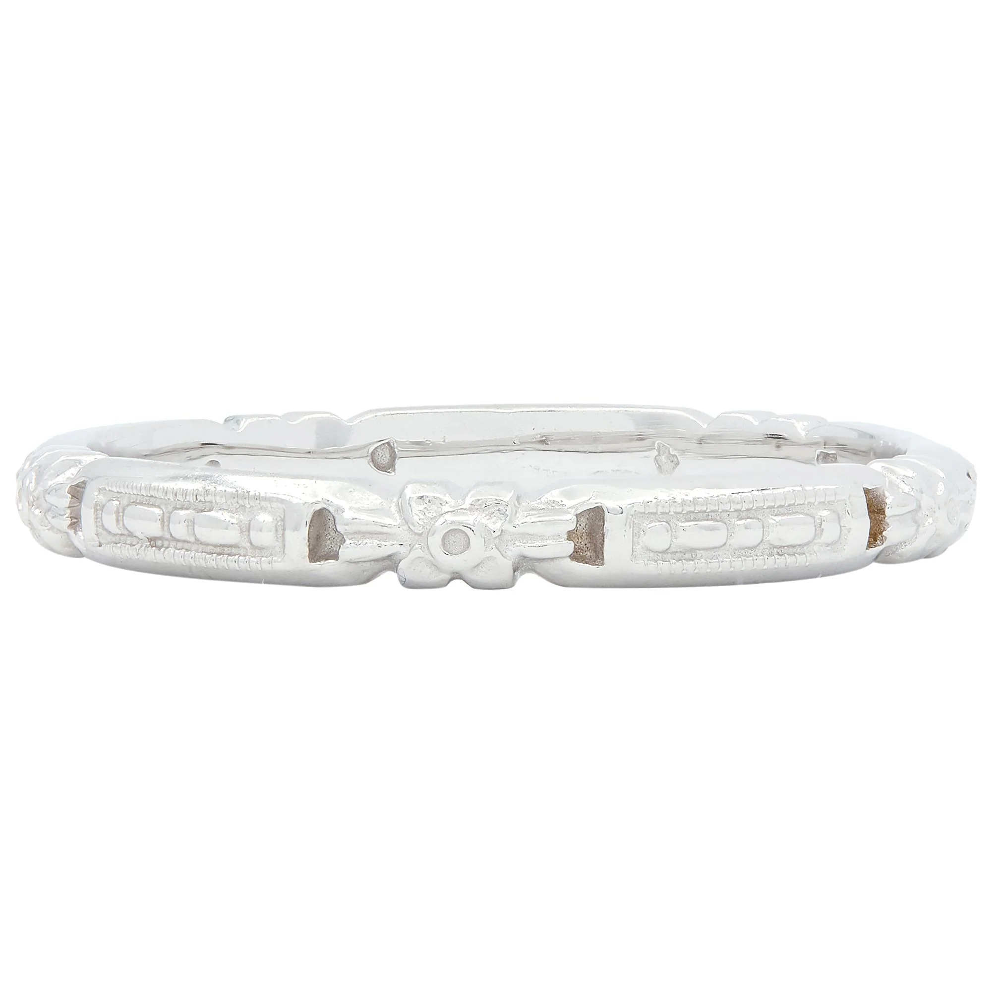 Art Deco 18 Karat White Gold Orange Blossom Buckle Wedding Band Ring - Image 5