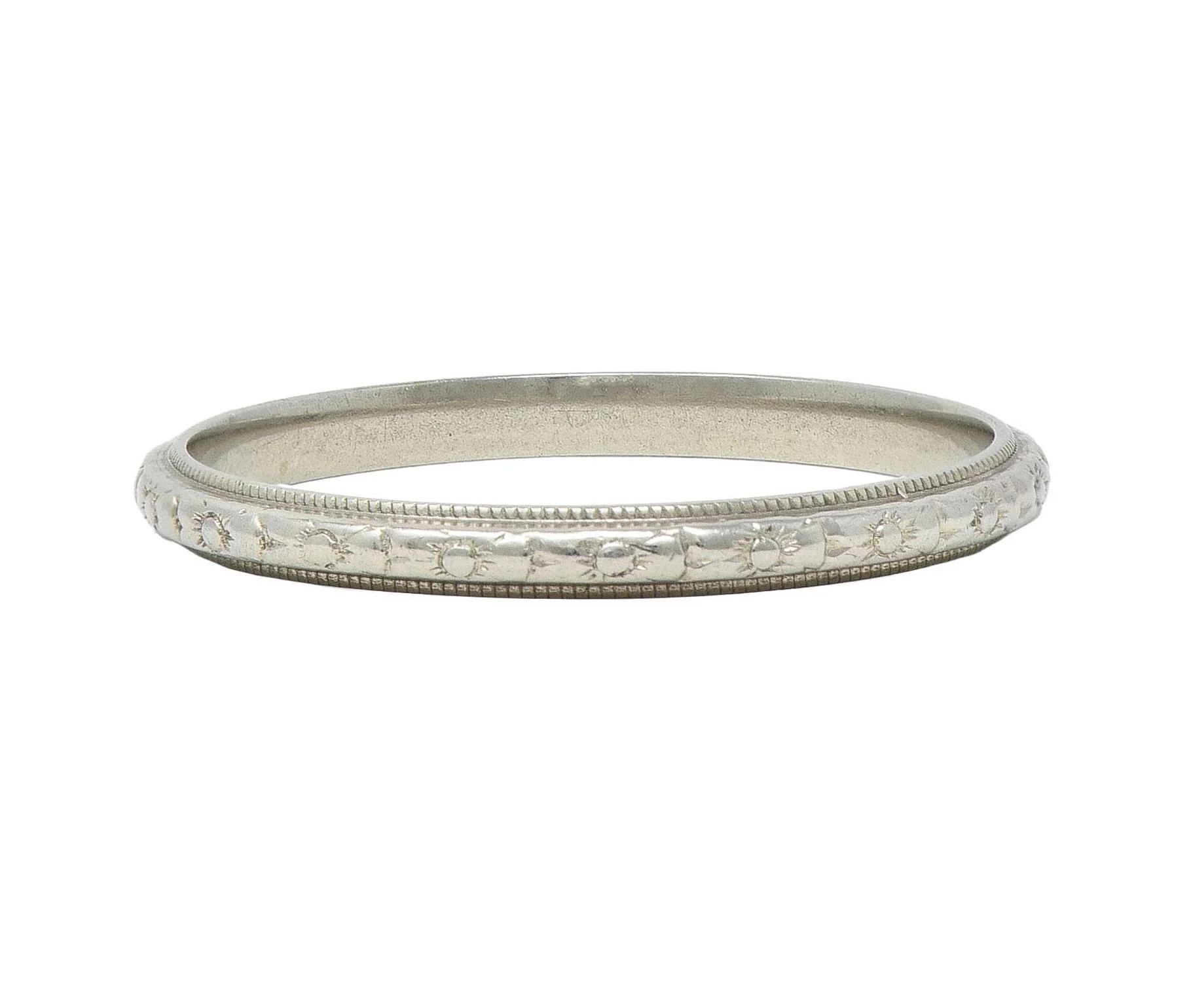 Art Deco 18 Karat White Gold Orange Blossom Vintage Stacking Band Ring - Image 4