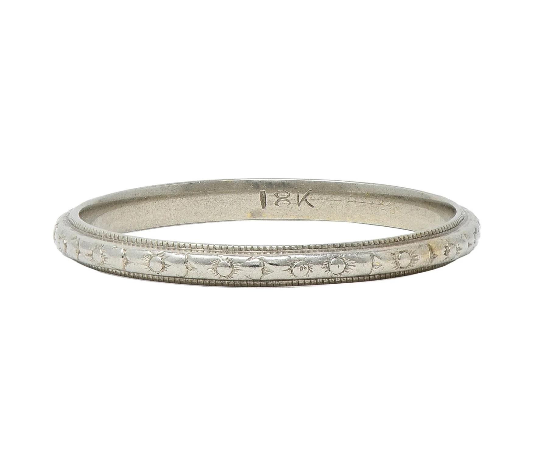 Art Deco 18 Karat White Gold Orange Blossom Vintage Stacking Band Ring - Image 6