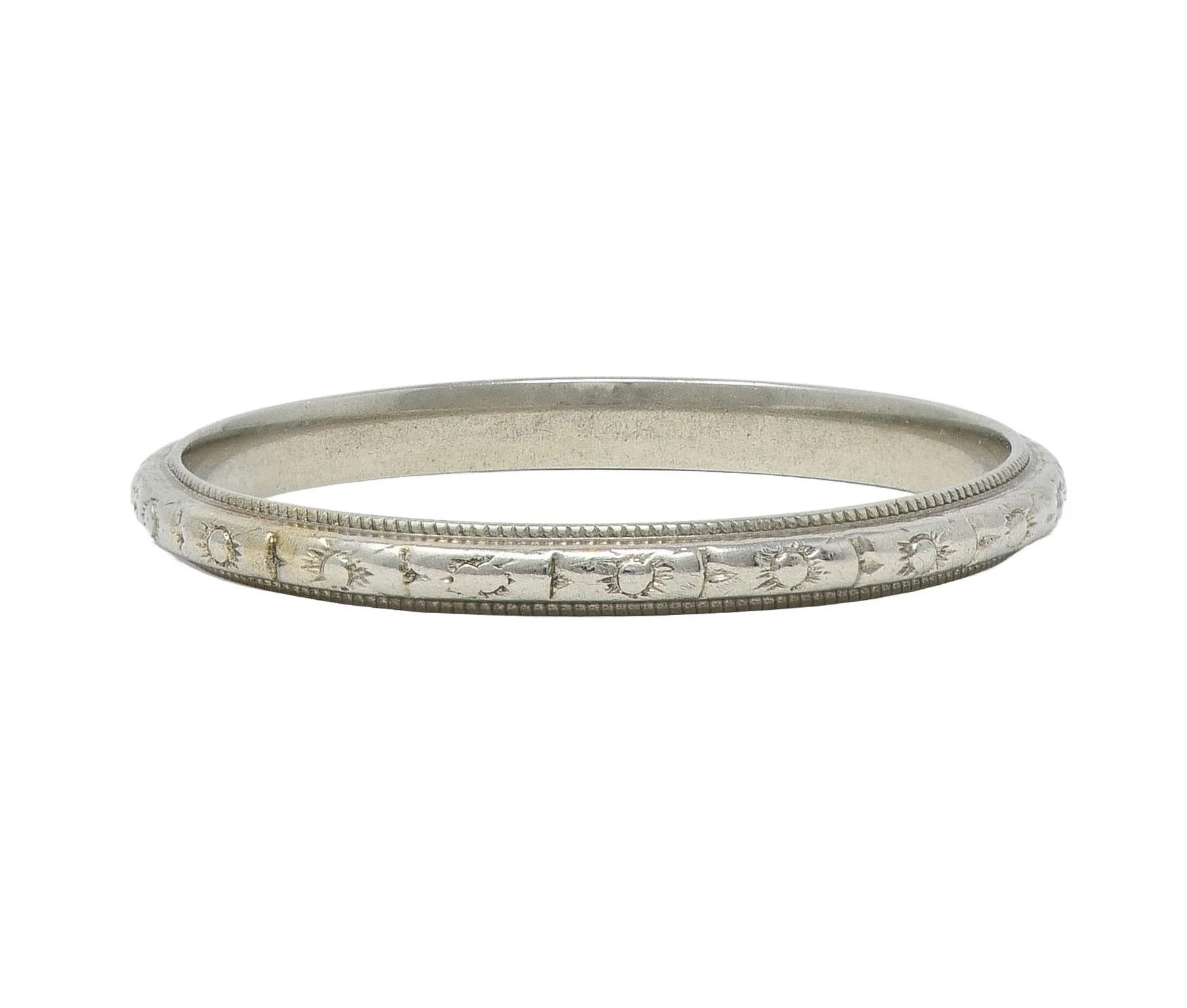Art Deco 18 Karat White Gold Orange Blossom Vintage Stacking Band Ring - Image 8