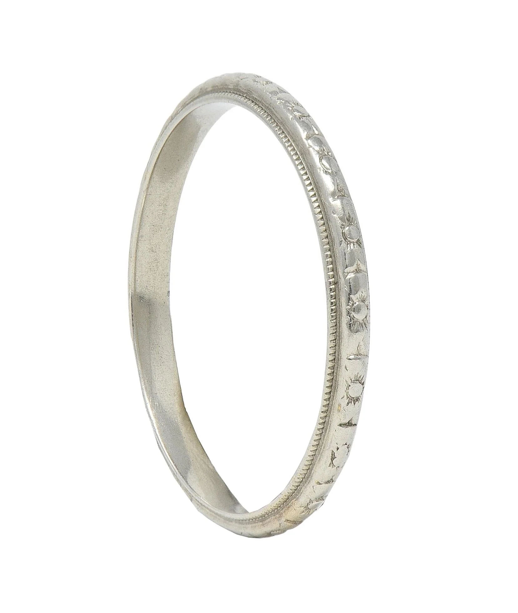 Art Deco 18 Karat White Gold Orange Blossom Vintage Stacking Band Ring - Image 9