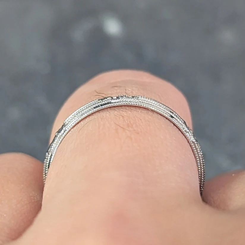 Art Deco 18 Karat White Gold Orange Blossom Vintage Wedding Band Ring - Image 10