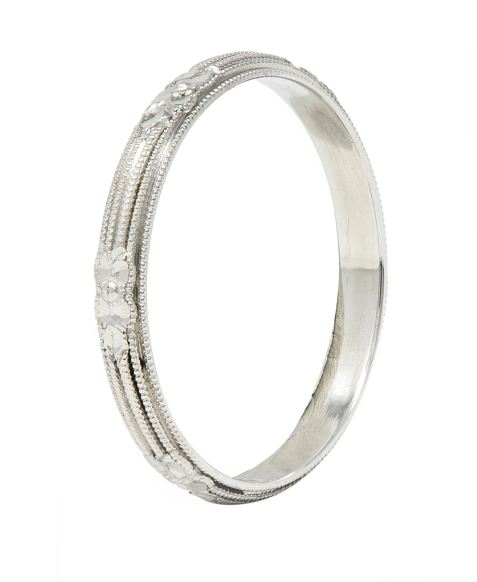 Art Deco 18 Karat White Gold Orange Blossom Vintage Wedding Band Ring - Image 2
