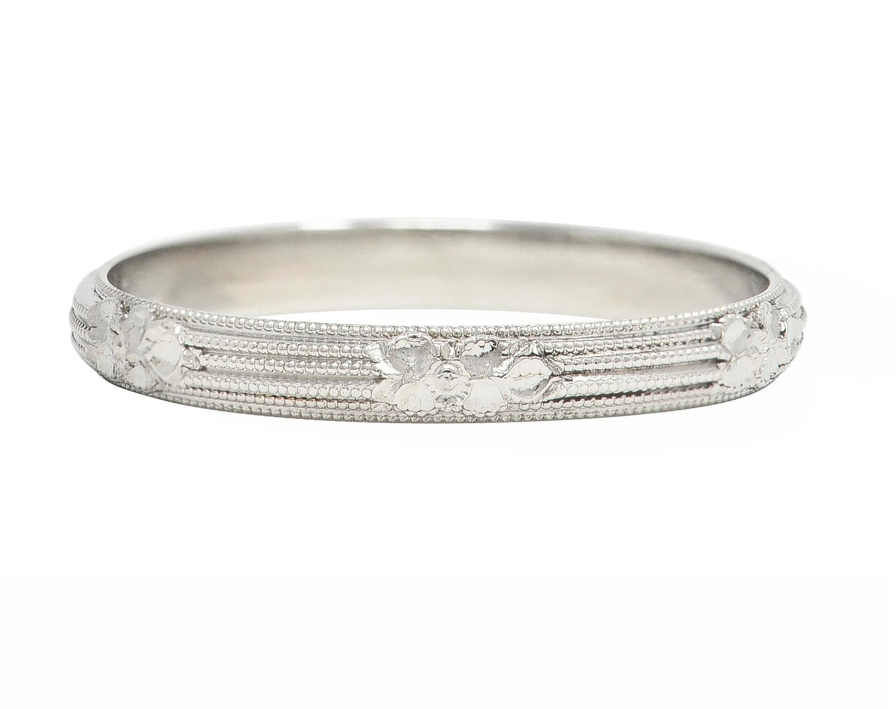 Art Deco 18 Karat White Gold Orange Blossom Vintage Wedding Band Ring - Image 3