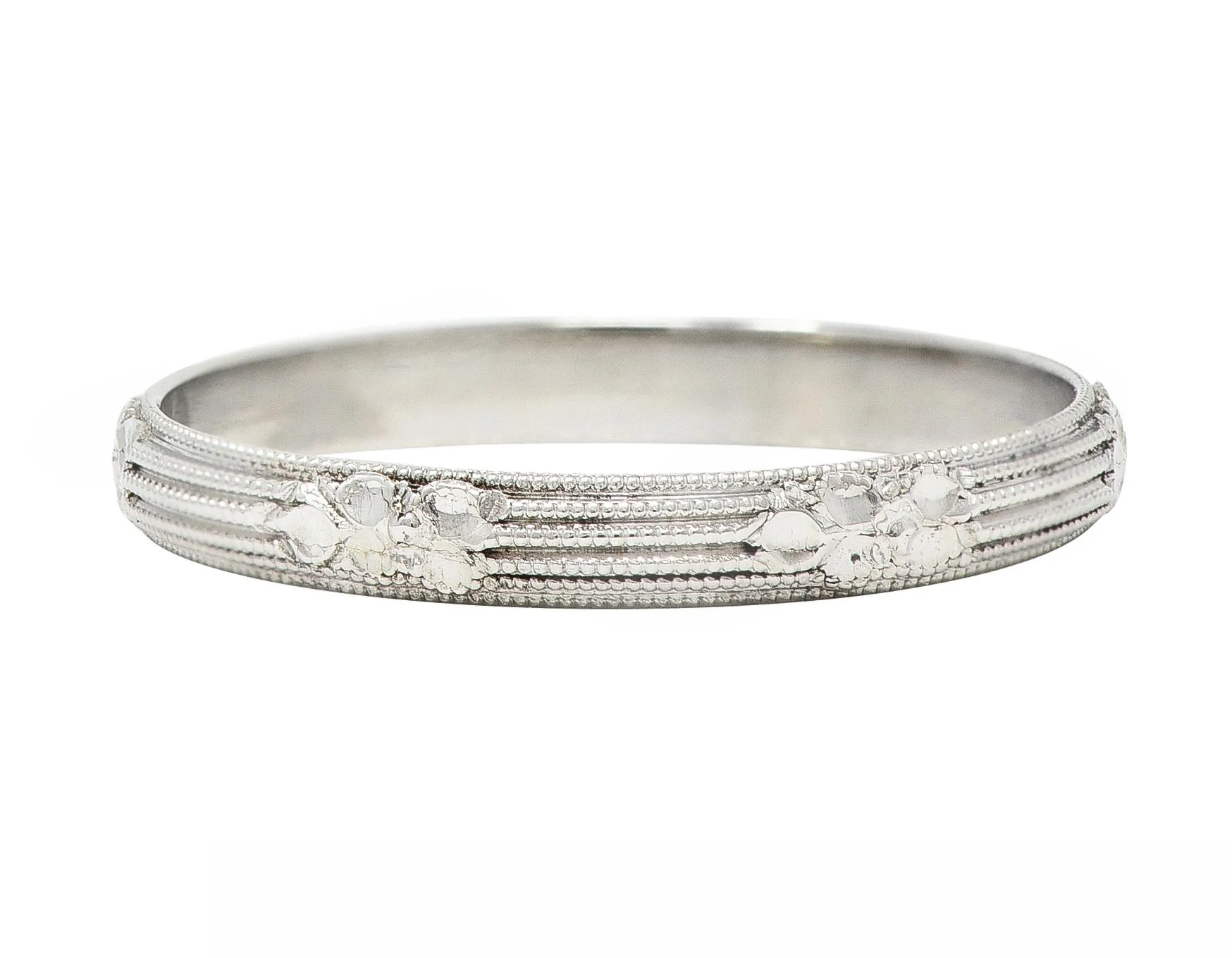 Art Deco 18 Karat White Gold Orange Blossom Vintage Wedding Band Ring - Image 5