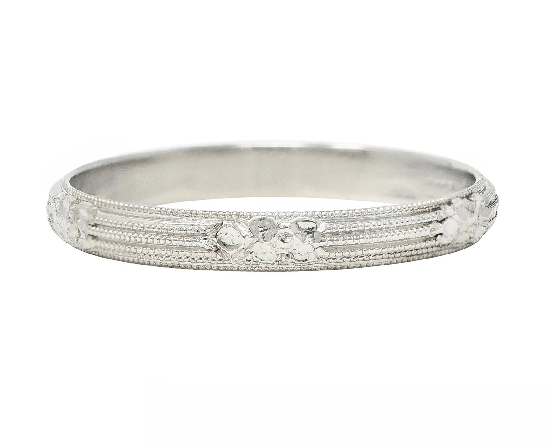 Art Deco 18 Karat White Gold Orange Blossom Vintage Wedding Band Ring - Image 7