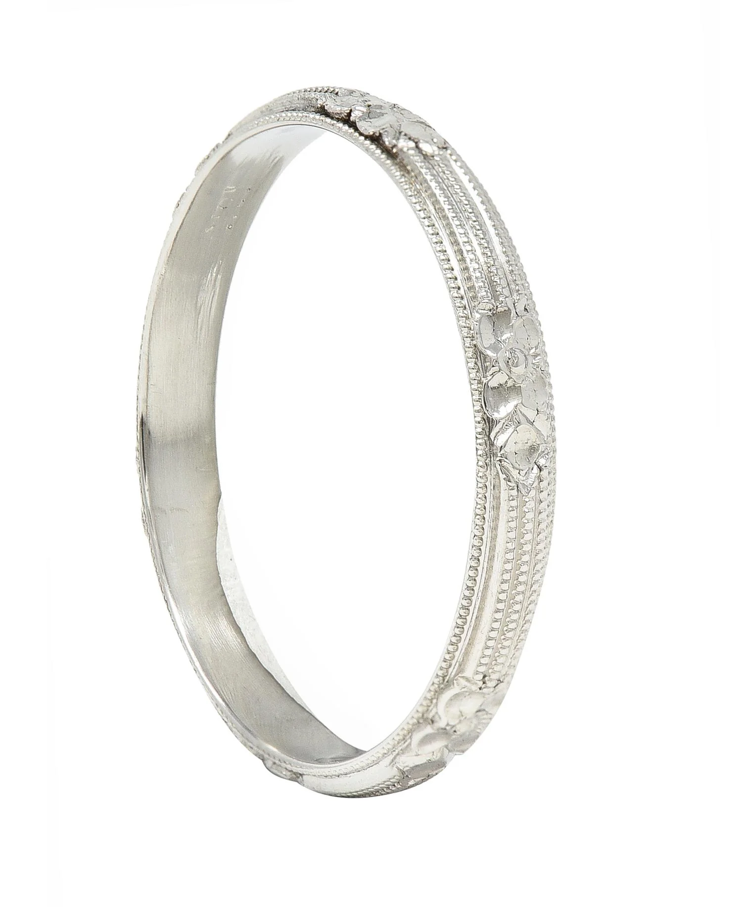 Art Deco 18 Karat White Gold Orange Blossom Vintage Wedding Band Ring - Image 8