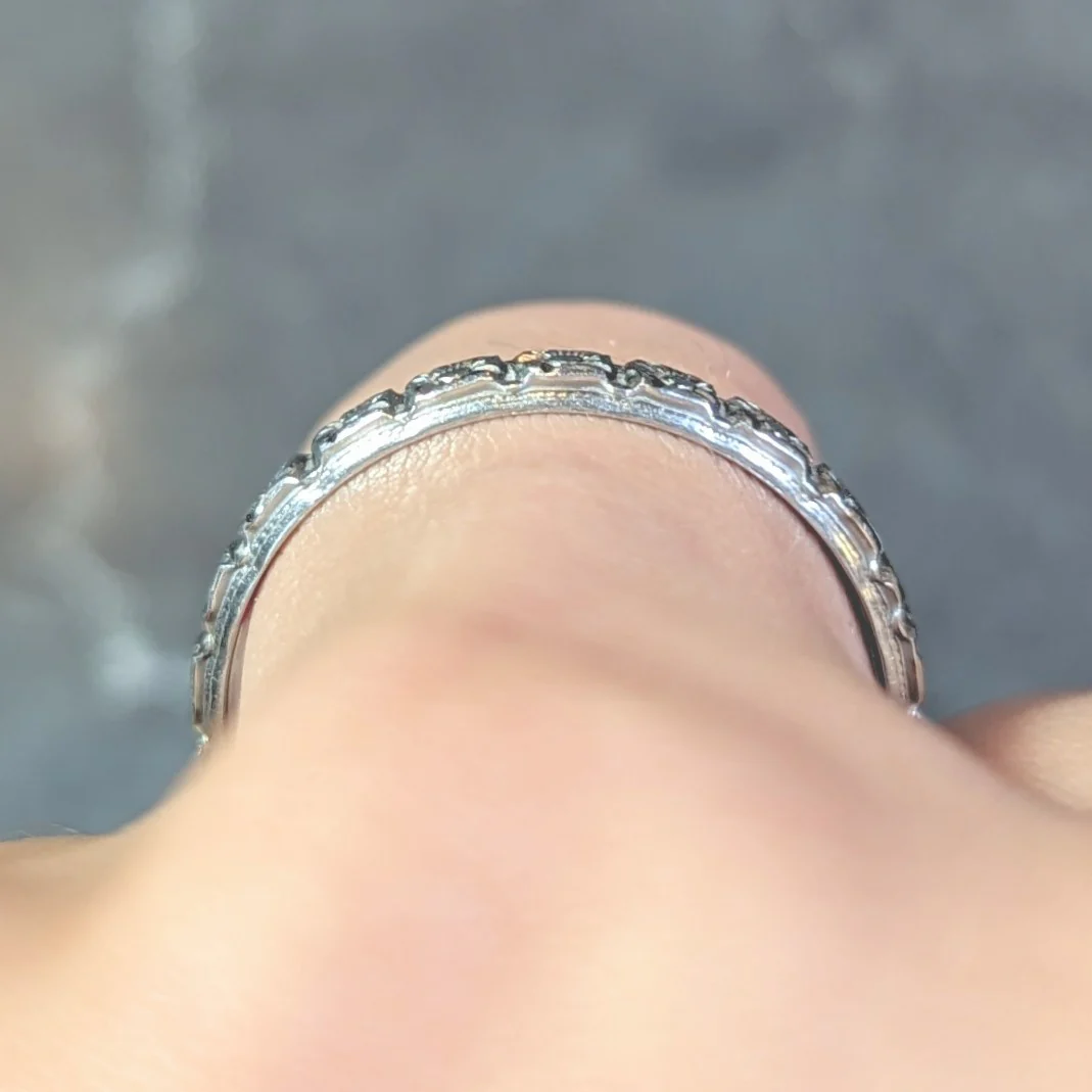 Art Deco 18 Karat White Gold Orange Blossom Vintage Wedding Band Ring - Image 10
