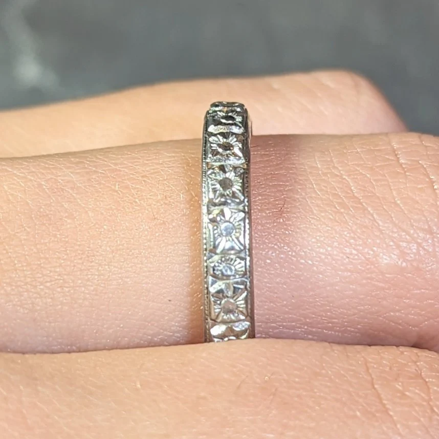 Art Deco 18 Karat White Gold Orange Blossom Vintage Wedding Band Ring - Image 11