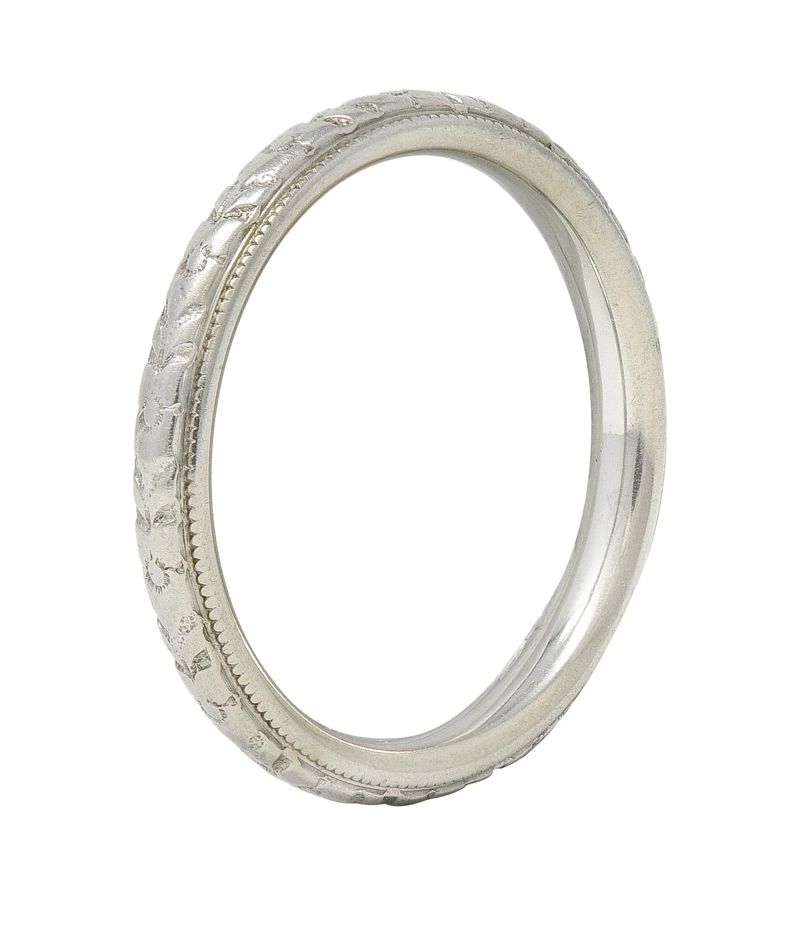 Art Deco 18 Karat White Gold Orange Blossom Vintage Wedding Band Ring - Image 2
