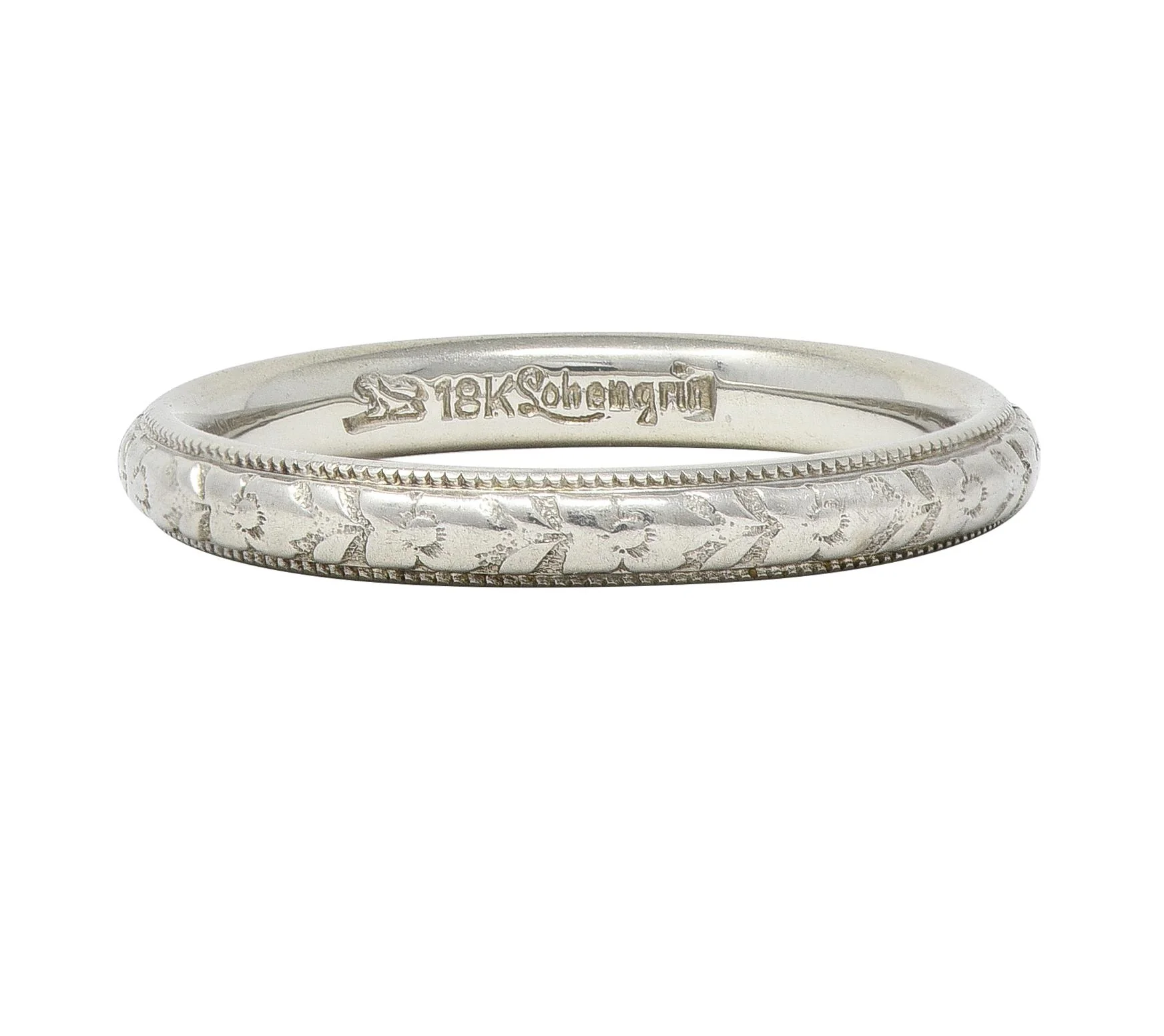 Art Deco 18 Karat White Gold Orange Blossom Vintage Wedding Band Ring - Image 3