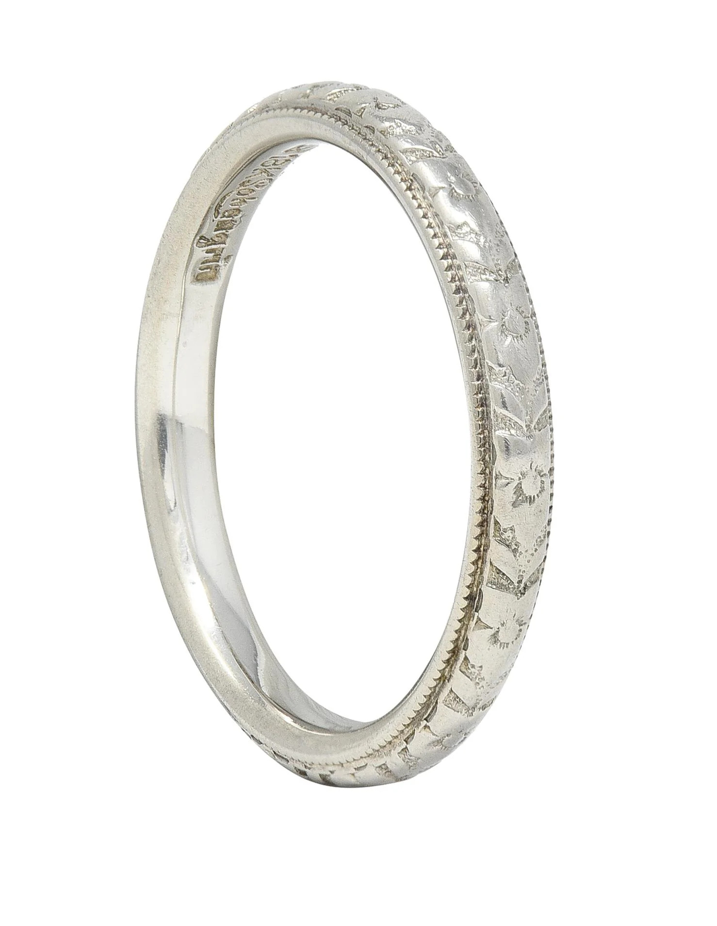 Art Deco 18 Karat White Gold Orange Blossom Vintage Wedding Band Ring - Image 9