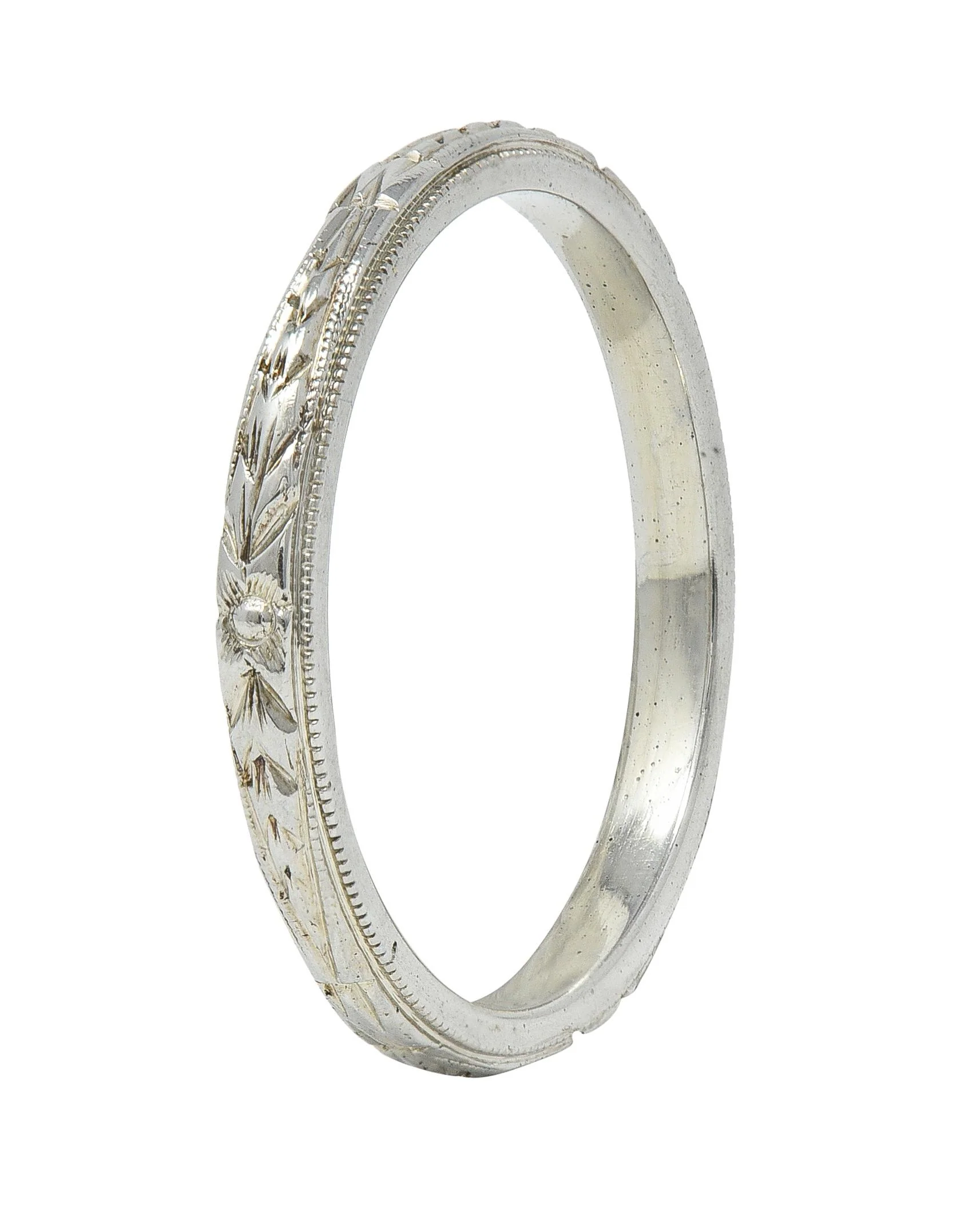 Art Deco 18 Karat White Gold Orange Blossom Wheat Wedding Band Ring - Image 2
