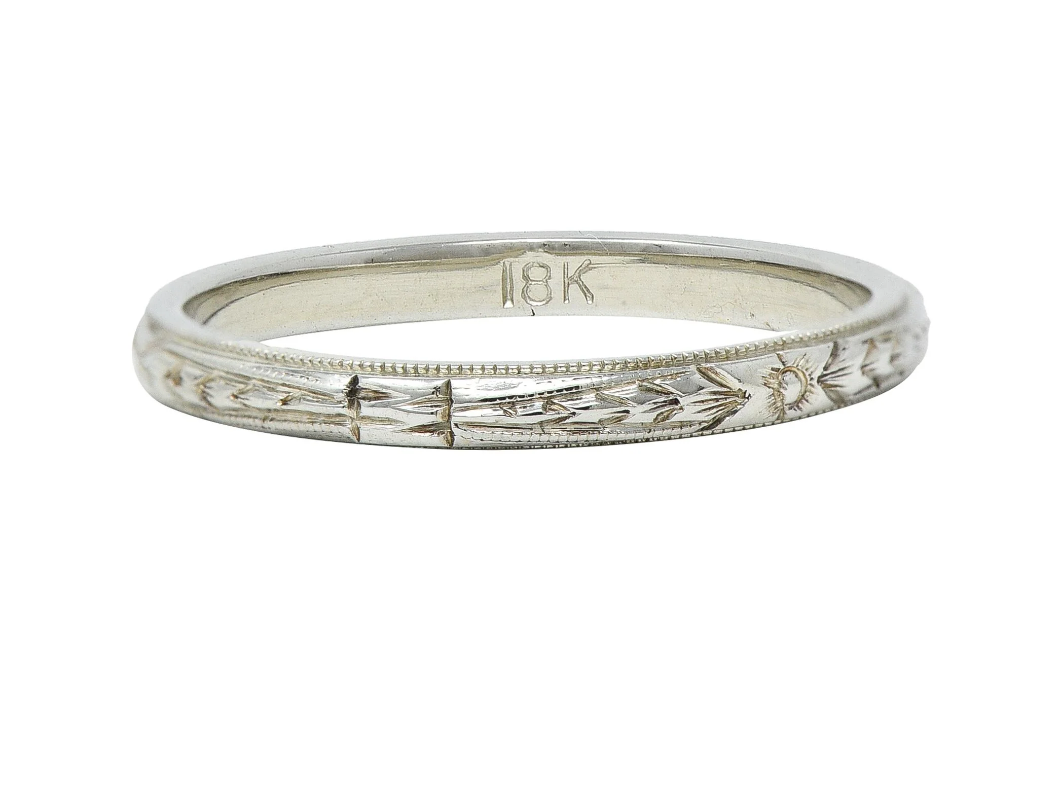 Art Deco 18 Karat White Gold Orange Blossom Wheat Wedding Band Ring - Image 4