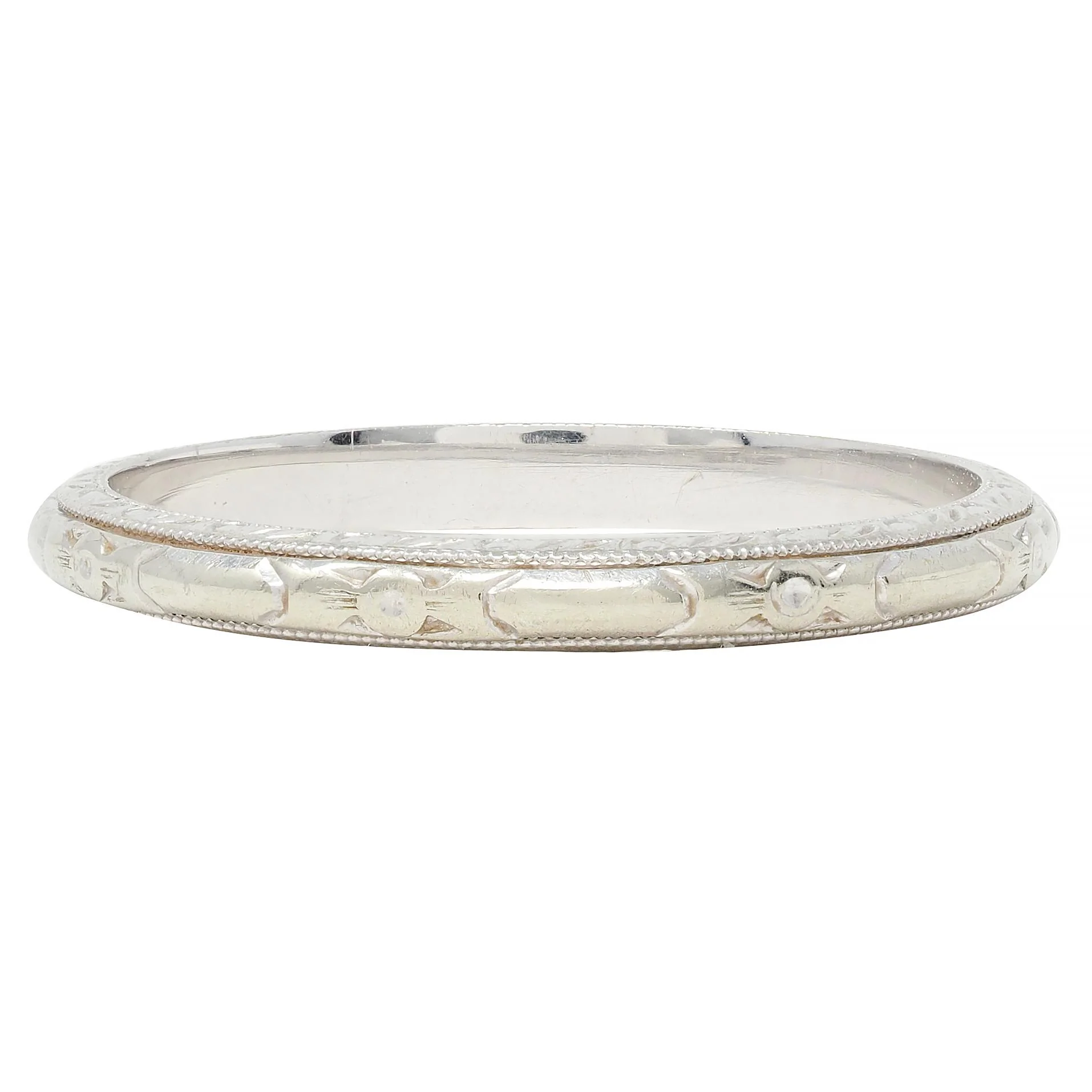 Art Deco 18 Karat White Gold Orange Blossom Wheat Wedding Band Ring - Image 3