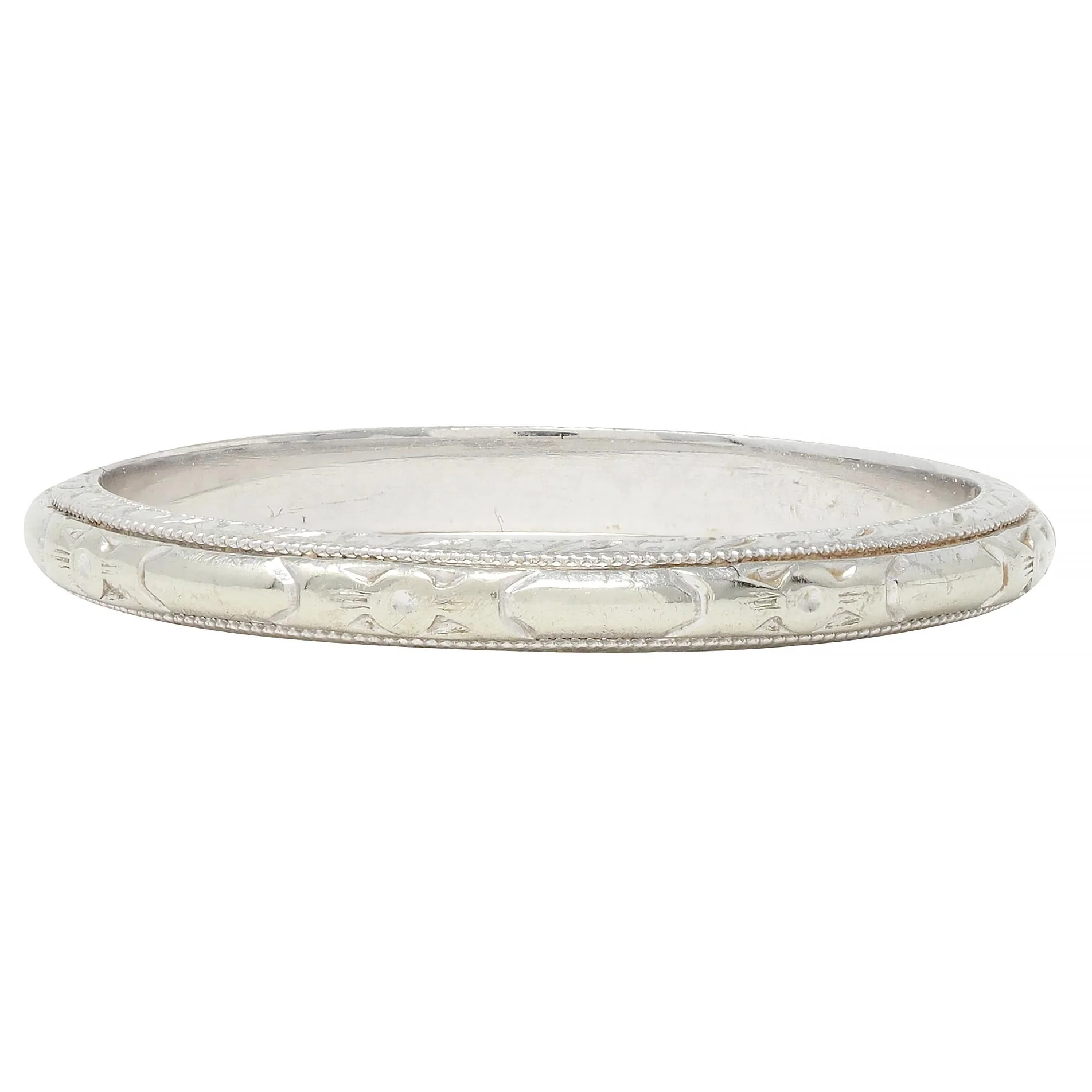 Art Deco 18 Karat White Gold Orange Blossom Wheat Wedding Band Ring - Image 4