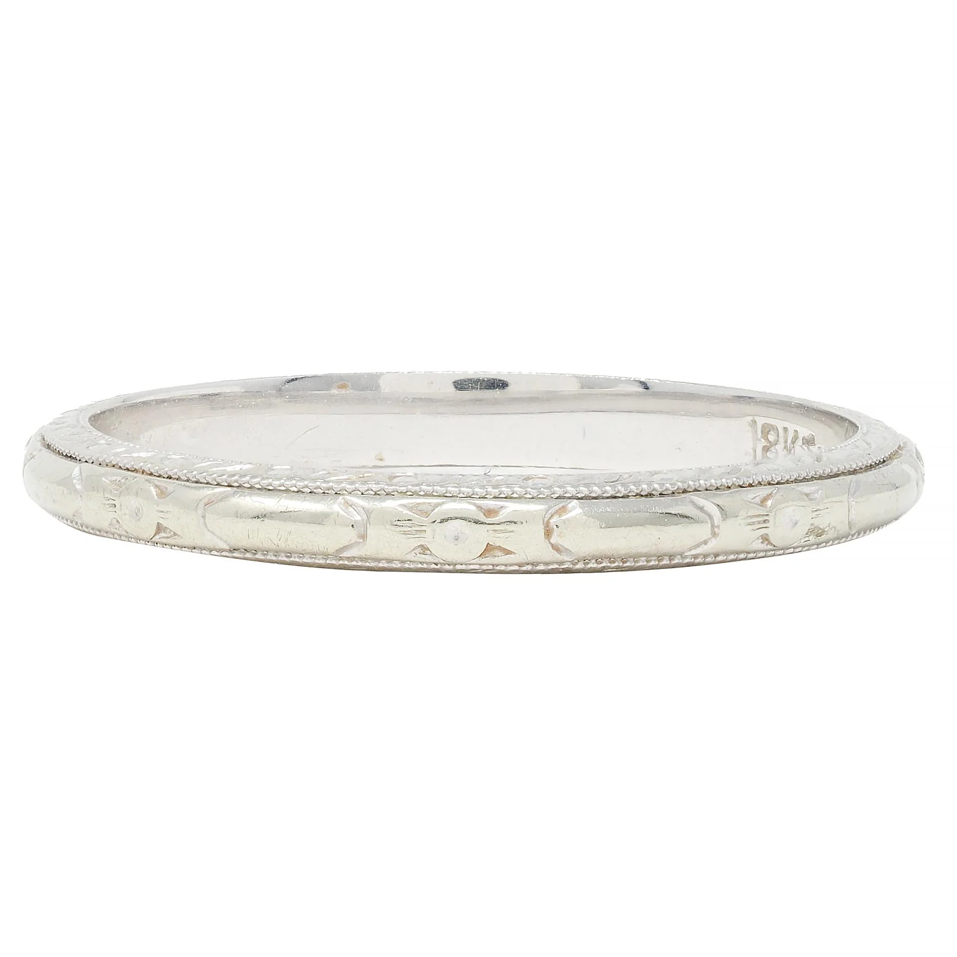 Art Deco 18 Karat White Gold Orange Blossom Wheat Wedding Band Ring - Image 5