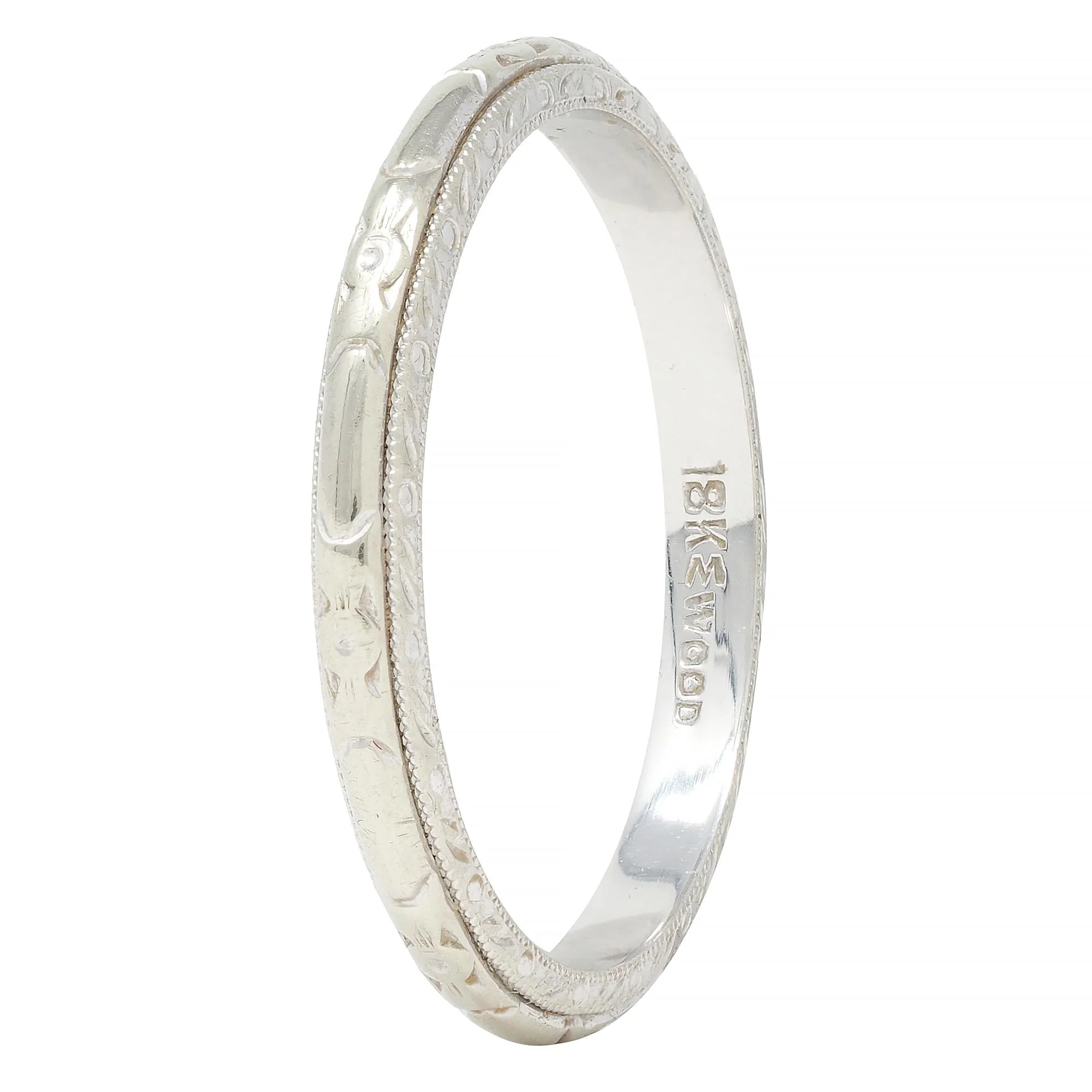 Art Deco 18 Karat White Gold Orange Blossom Wheat Wedding Band Ring - Image 8