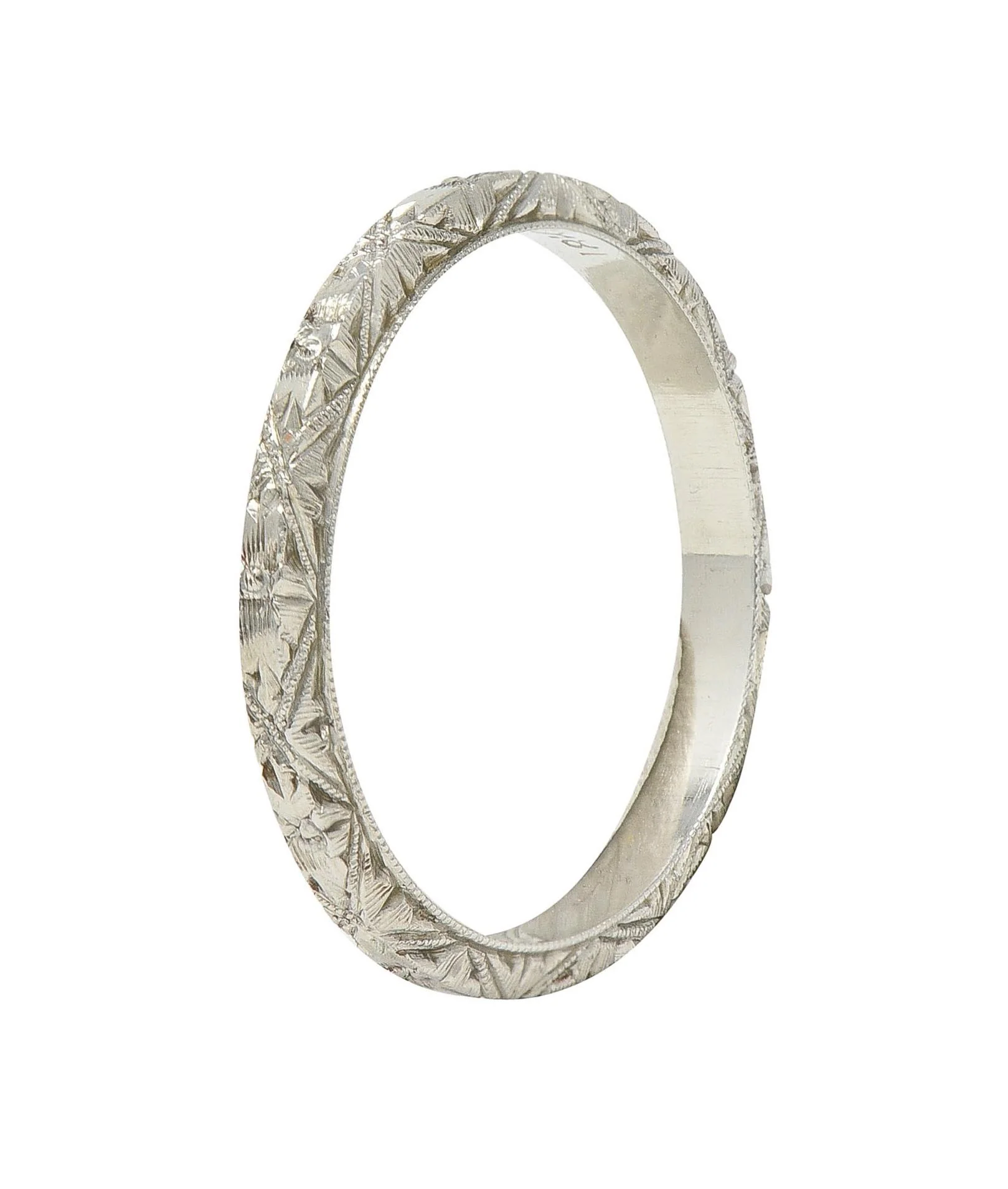 Art Deco 18 Karat White Gold Vintage Orange Blossom Wedding Band Ring - Image 2