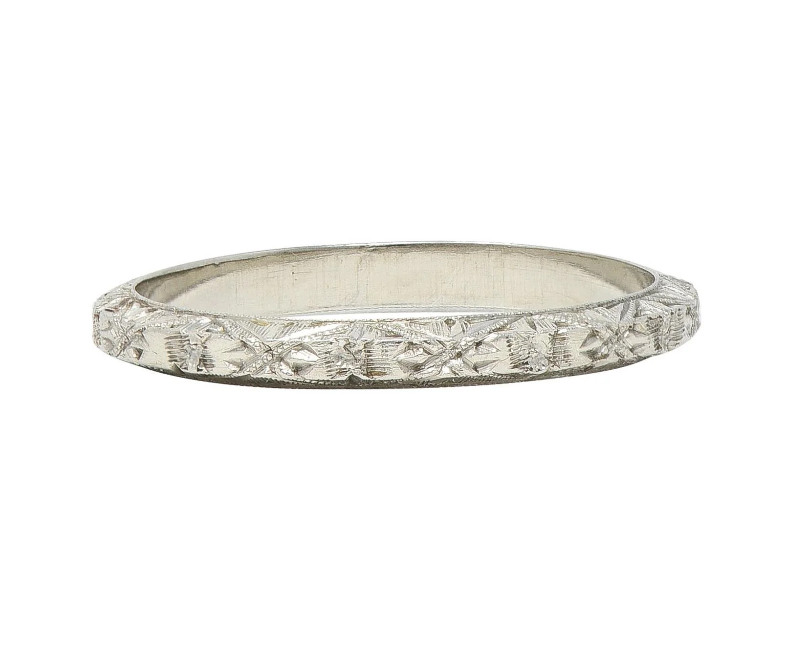 Art Deco 18 Karat White Gold Vintage Orange Blossom Wedding Band Ring - Image 3