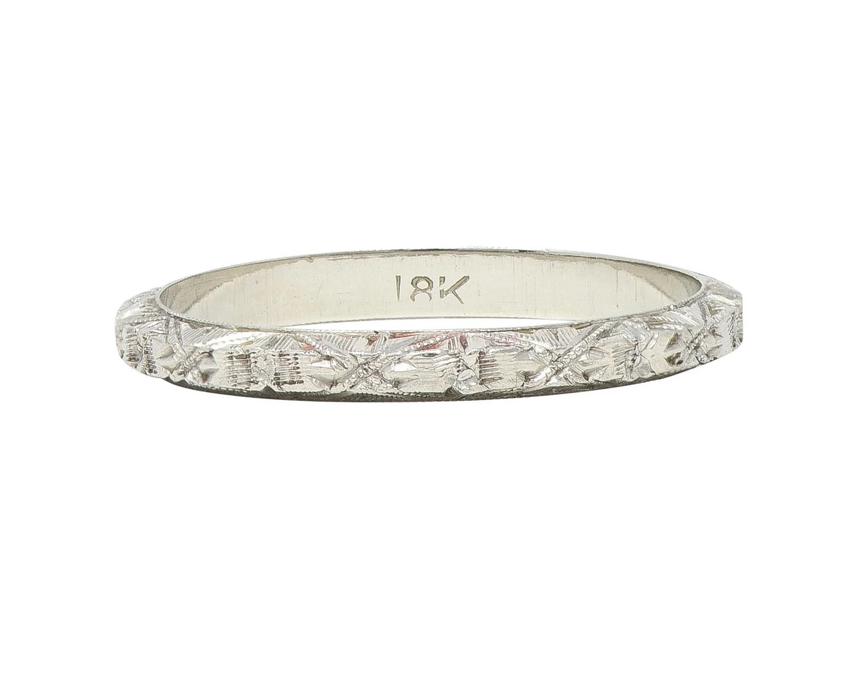 Art Deco 18 Karat White Gold Vintage Orange Blossom Wedding Band Ring - Image 5
