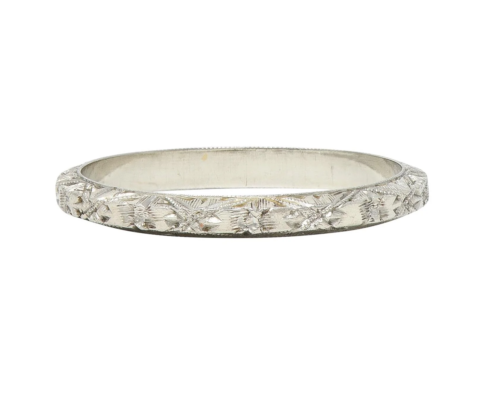 Art Deco 18 Karat White Gold Vintage Orange Blossom Wedding Band Ring - Image 7