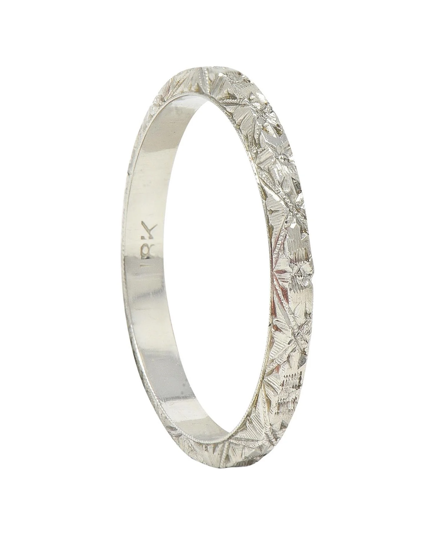 Art Deco 18 Karat White Gold Vintage Orange Blossom Wedding Band Ring - Image 8