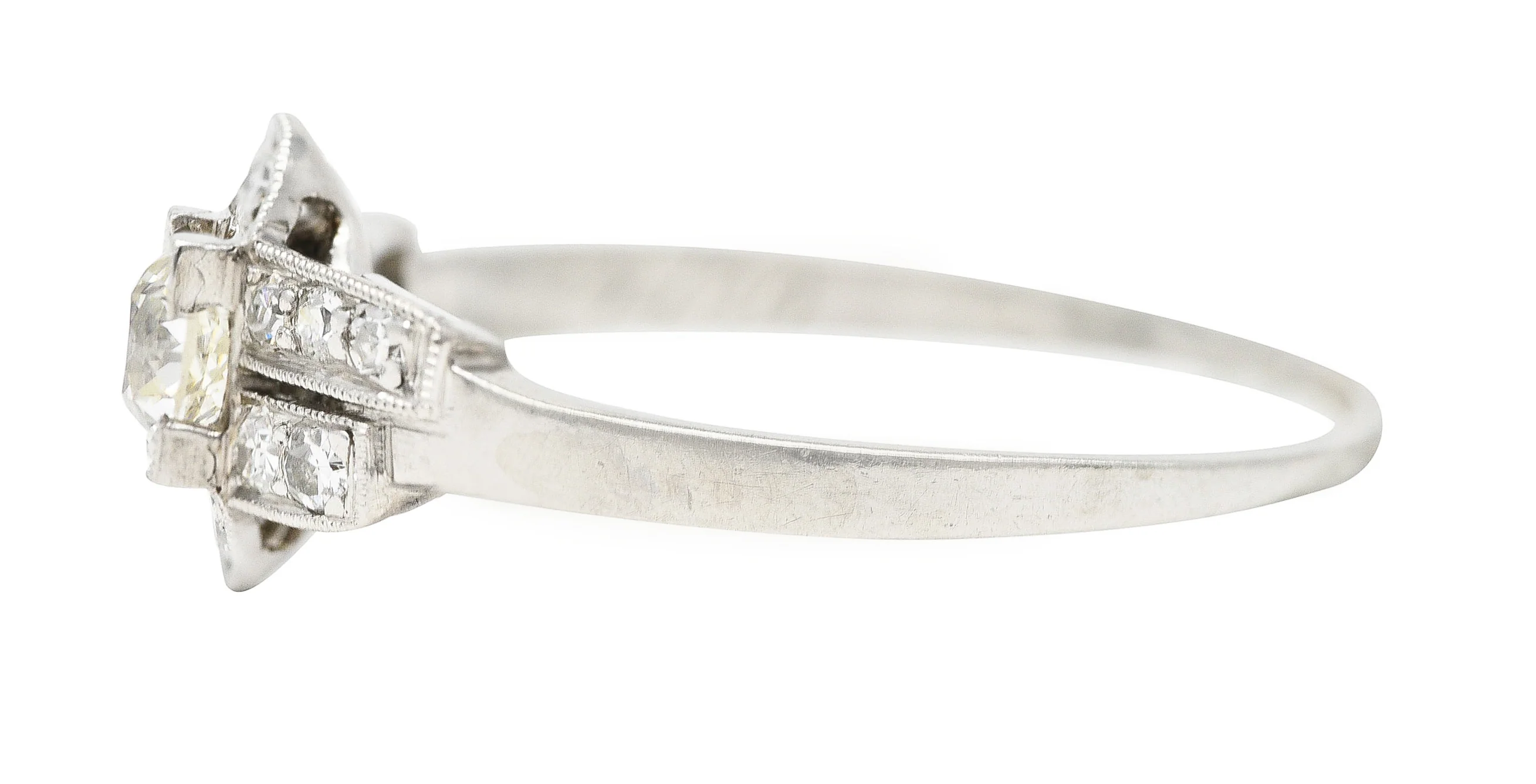 Art Deco 1920 0.51 CTW Old European Cut Diamond Platinum Geometric Antique Engagement Ring - Image 5
