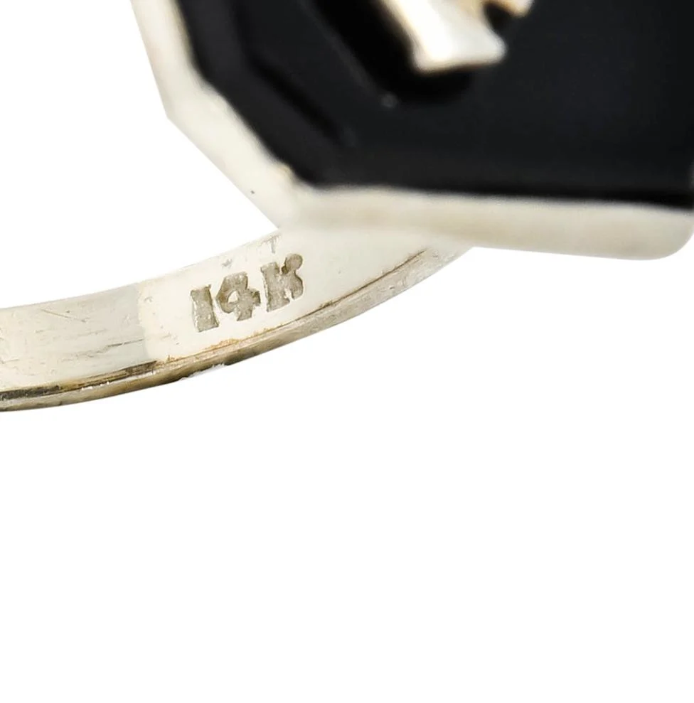 Art Deco 1923 Onyx Tablet 14 Karat White Gold Date Ring - Image 7